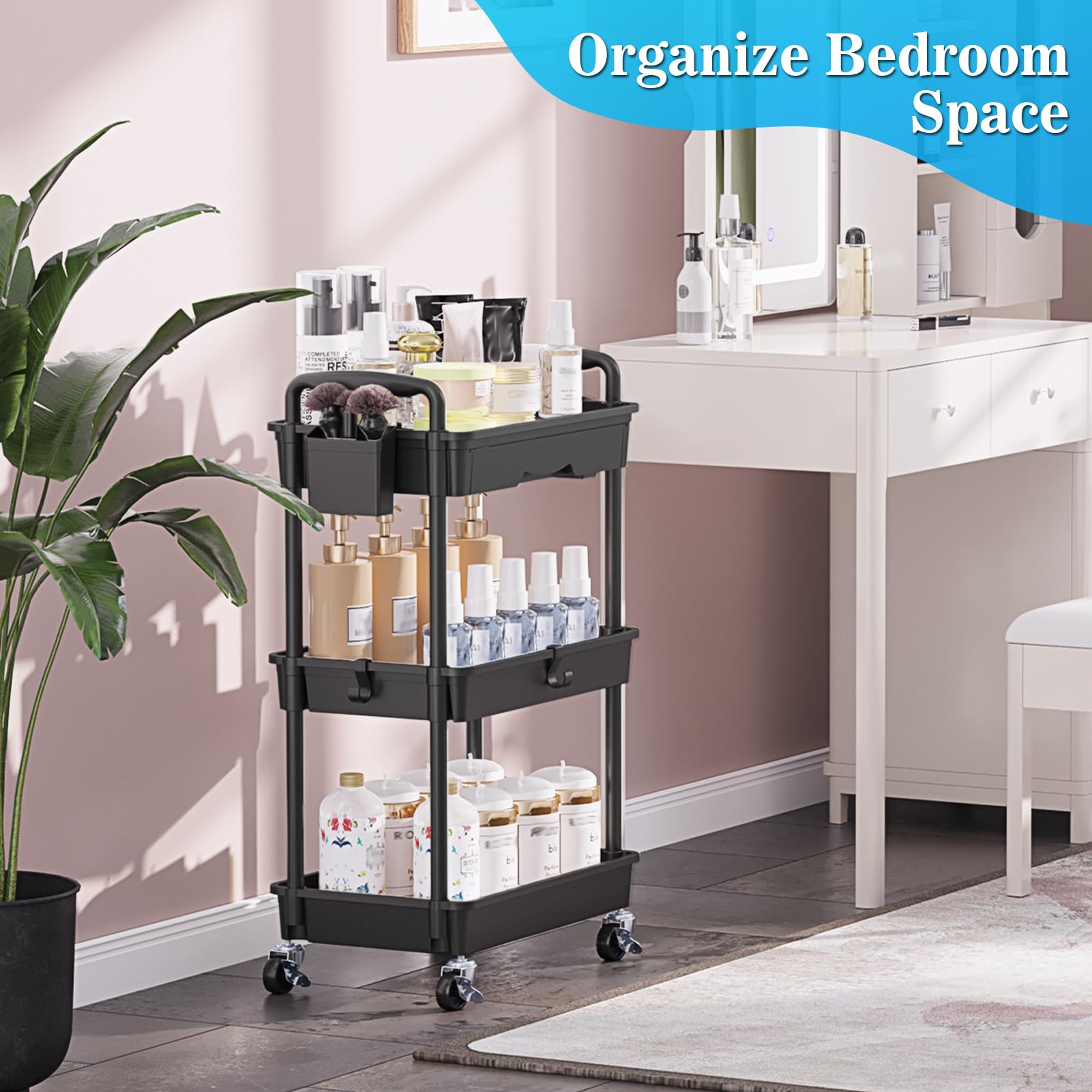 SUNALLY cart loaded with craft supplies in a studio demonstrating workspace efficiency