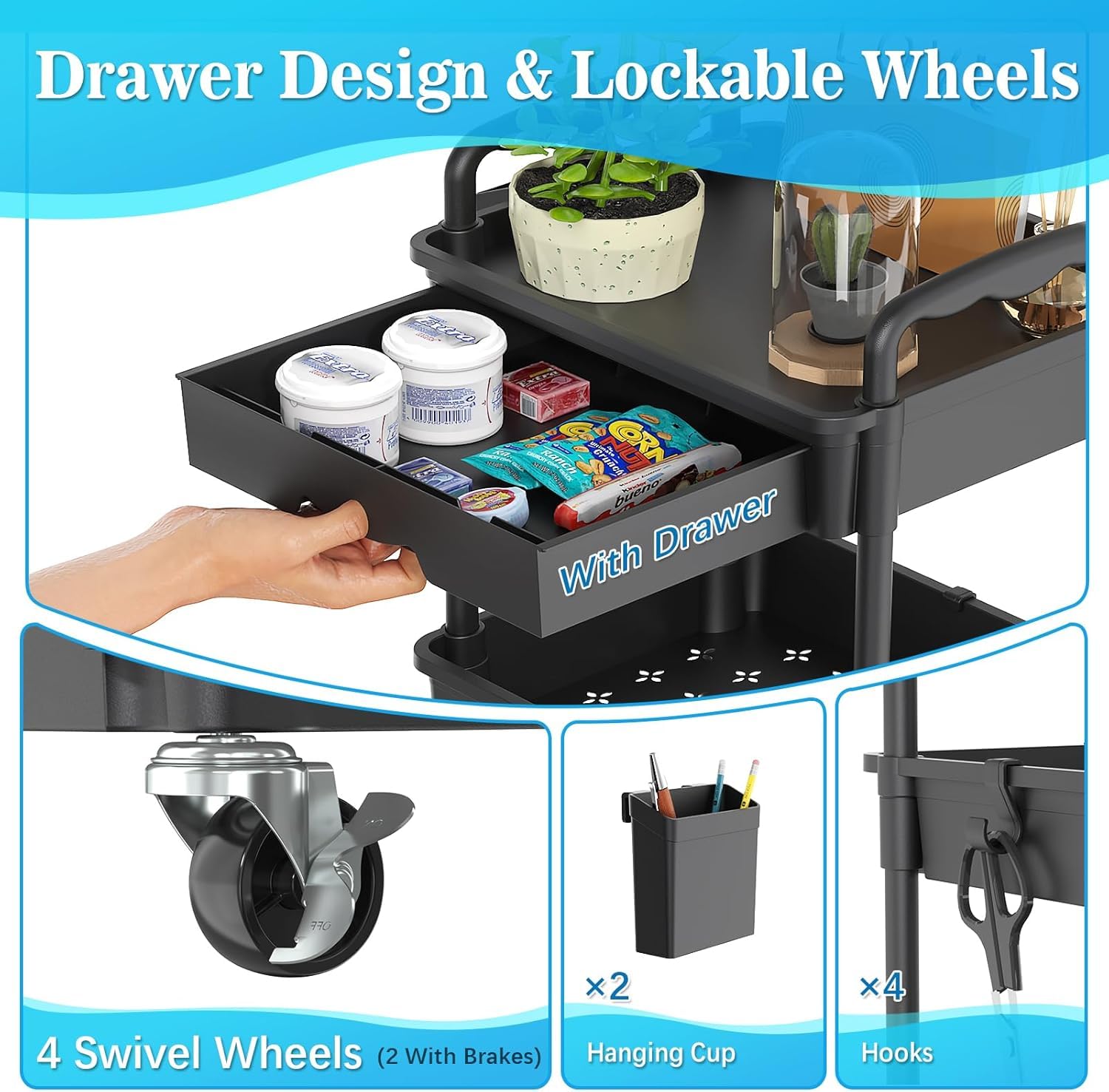 SUNALLY lockable caster wheel detail showing smooth mobility and secure stability