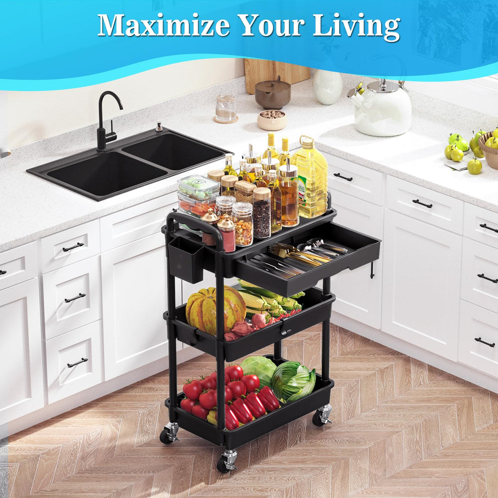 SUNALLY cart next to a chair for size comparison showing compact footprint and scale