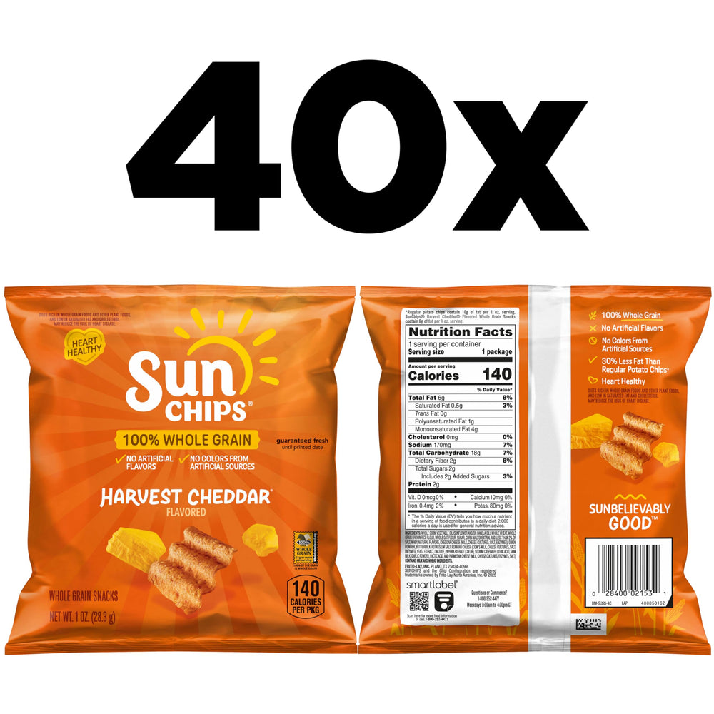 Sunchips open bag revealing crunchy chips and convenient portioning benefit