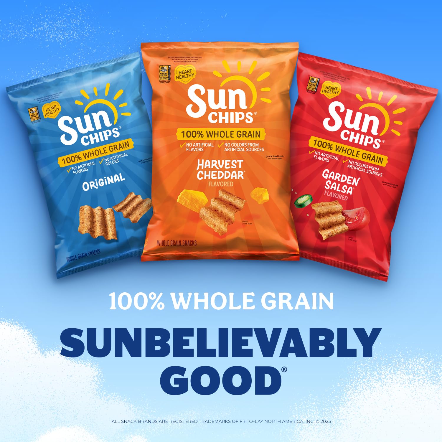 Sunchips stacked bags emphasizing bulk pack convenience benefit