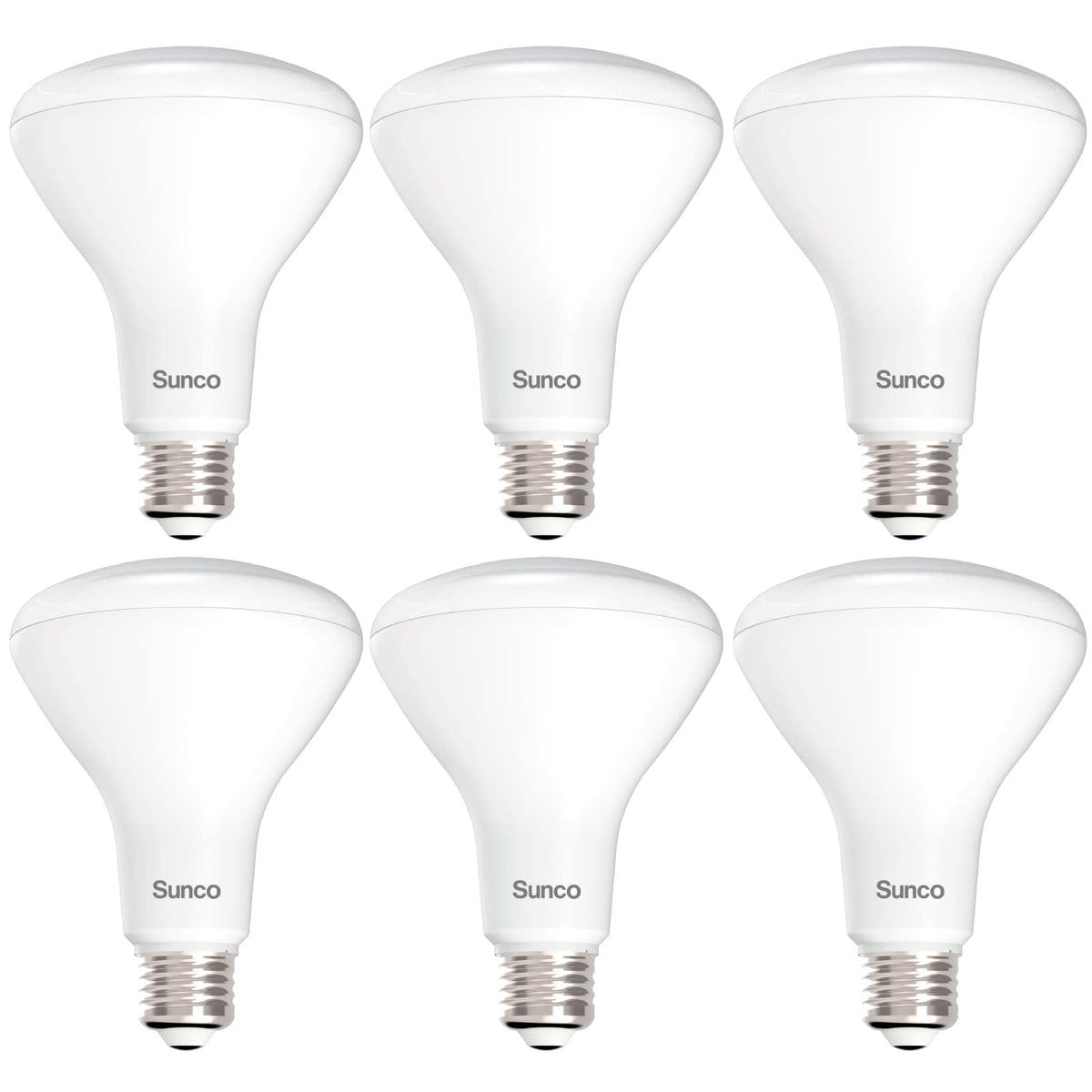 Sunco BR30 six-pack front packaging showing bulbs and benefits