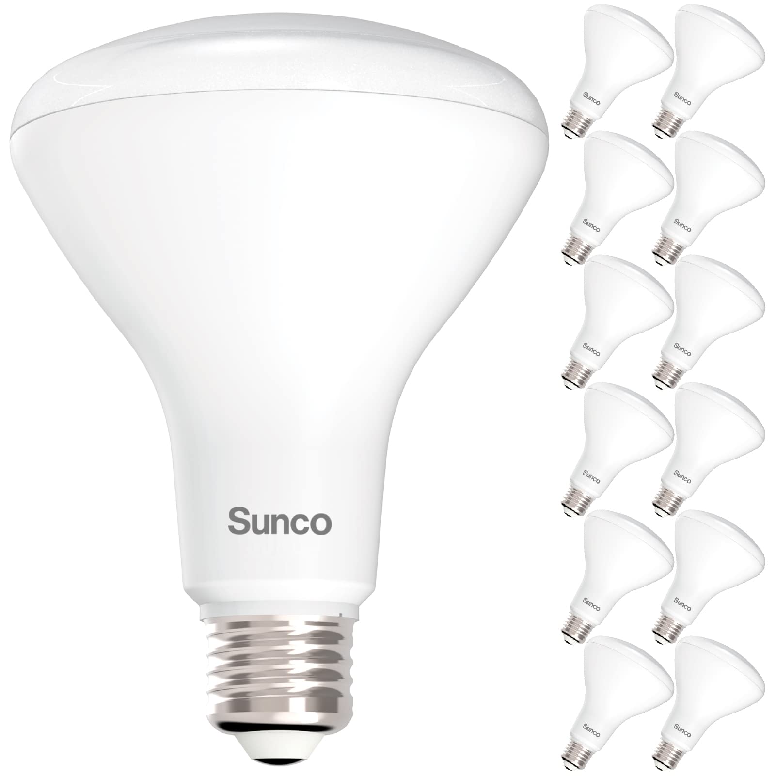 Sunco BR30 front packaging showing 12-pack and warm white benefit