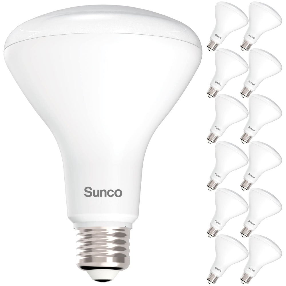Sunco BR30 front packaging showing 12-pack and warm white benefit