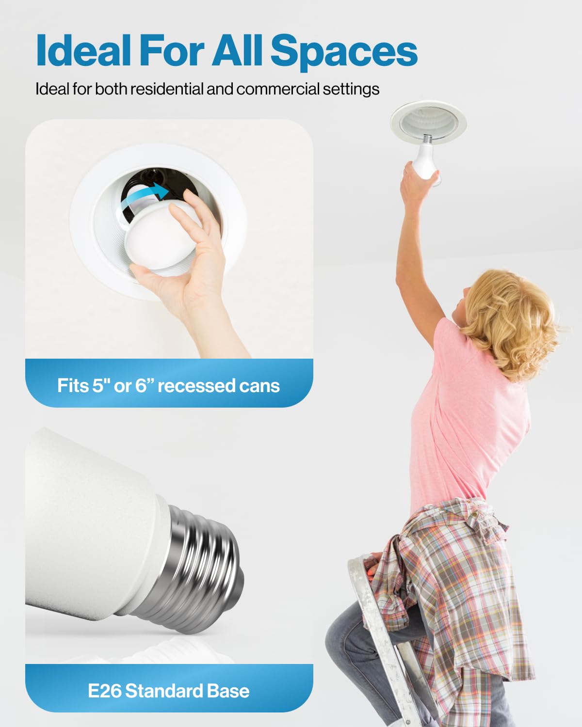 Sunco BR30 installed in recessed can demonstrating even room lighting