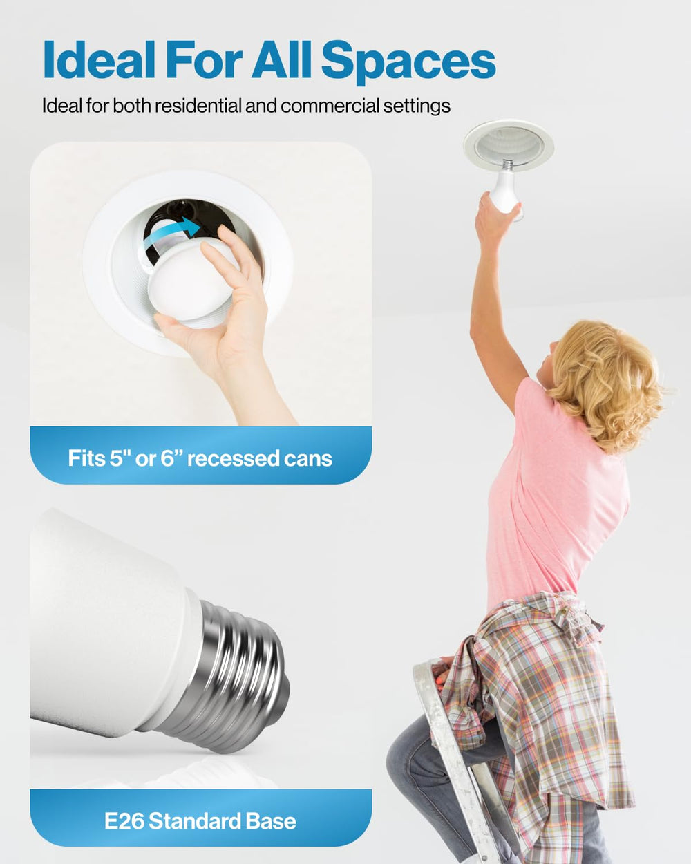Sunco BR30 installed in recessed can demonstrating even room lighting
