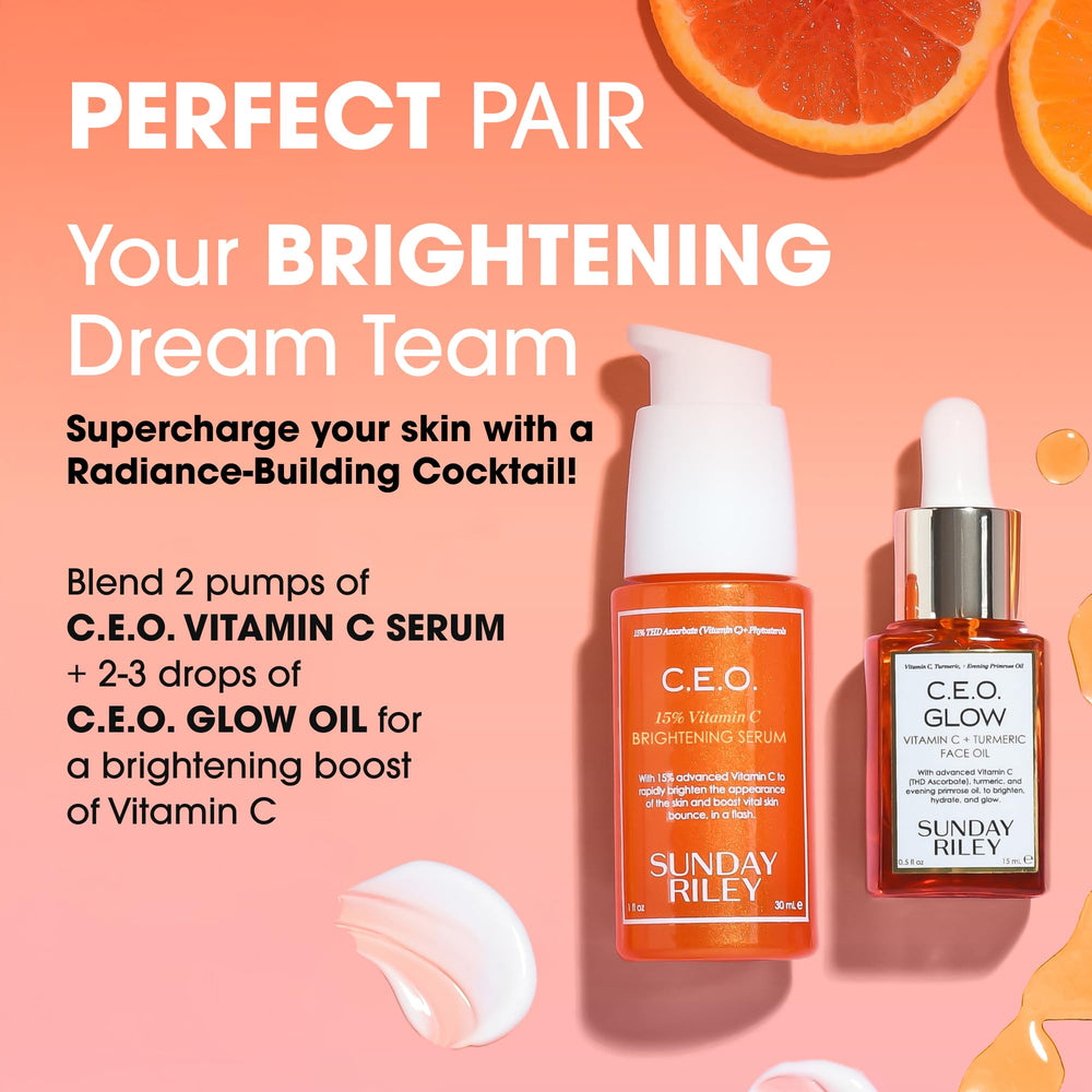 Sunday Riley serum on bathroom counter staged for morning skincare routine