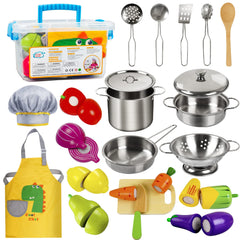 Sundaymot front packaging showing full 23-piece kitchen set and educational play benefits