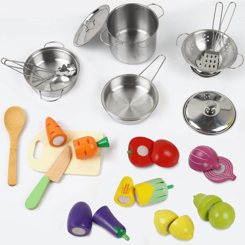 Sundaymot stainless steel pots and pans close-up highlighting durable kid-safe cookware