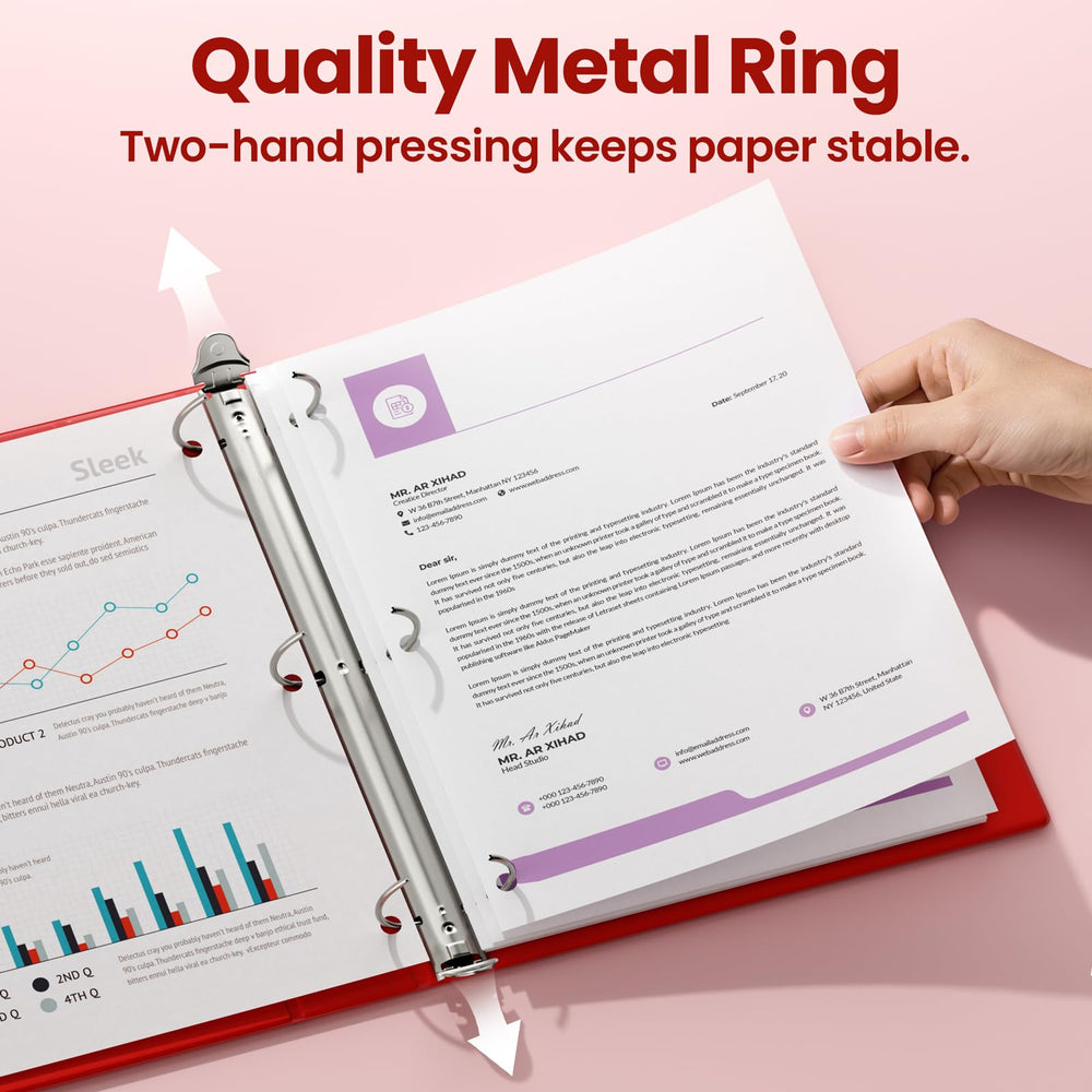 SUNEE close-up of dual-button 3-inch ring mechanism for easy page access and security