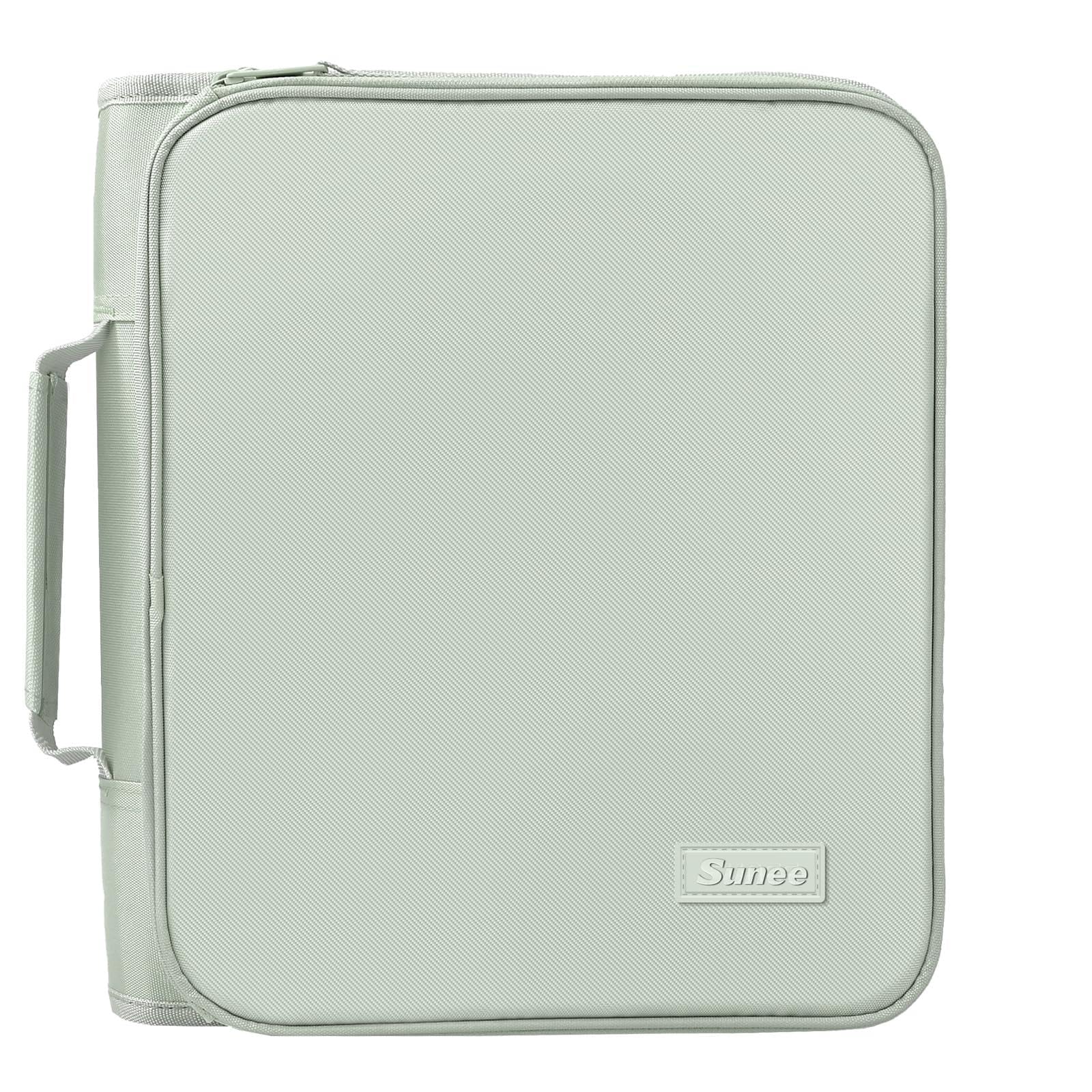SUNEE front closed sage green binder showing clean exterior and zip closure benefit