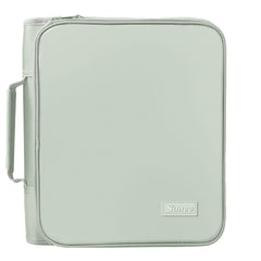 SUNEE front closed sage green binder showing clean exterior and zip closure benefit