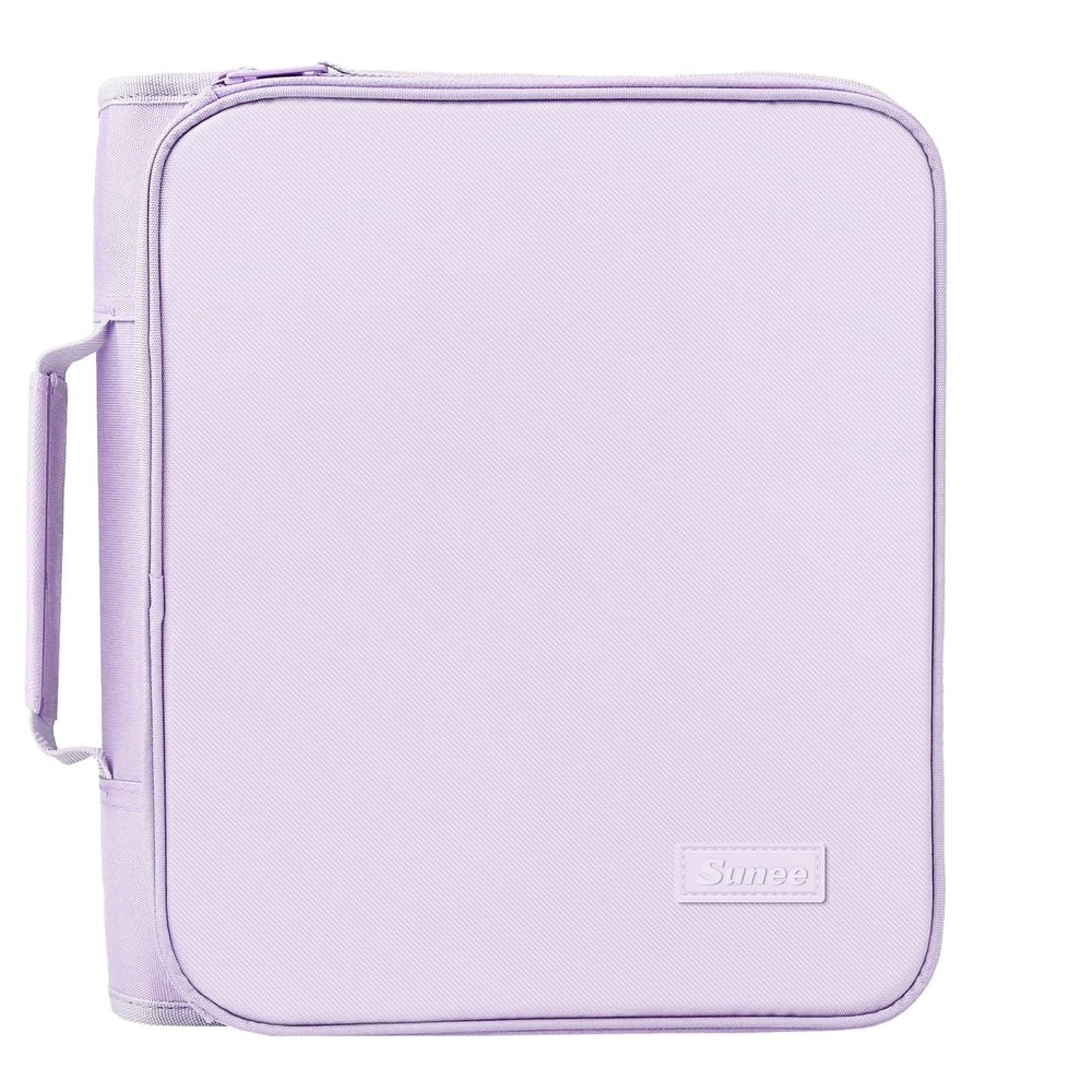 SUNEE front cover lavender binder showing zippered closure and handle for secure transport