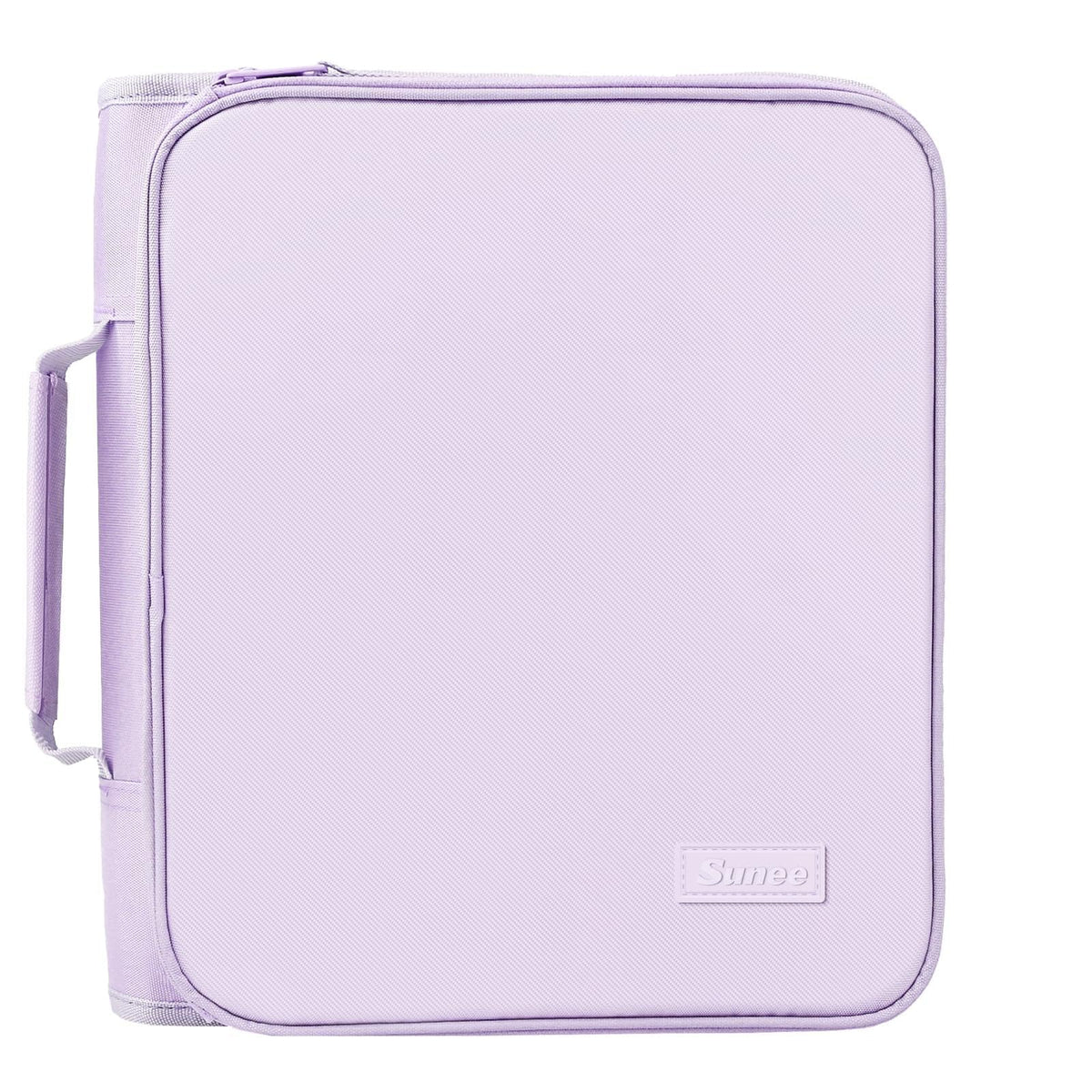 SUNEE front cover lavender binder showing zippered closure and handle for secure transport