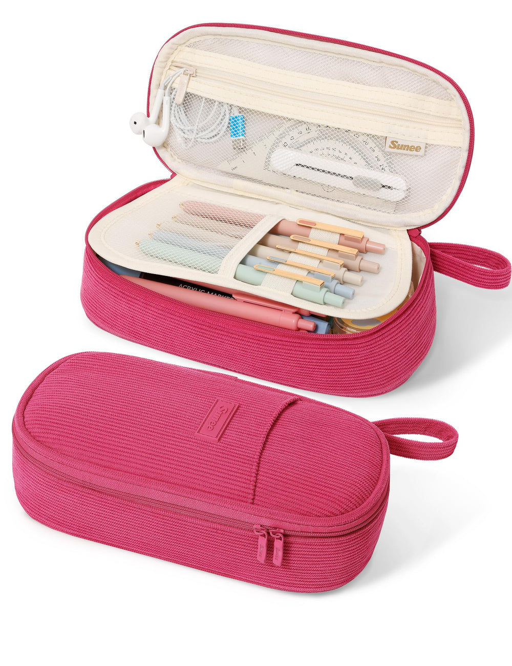 SUNEE front view berry pink pouch showing roomy storage benefit