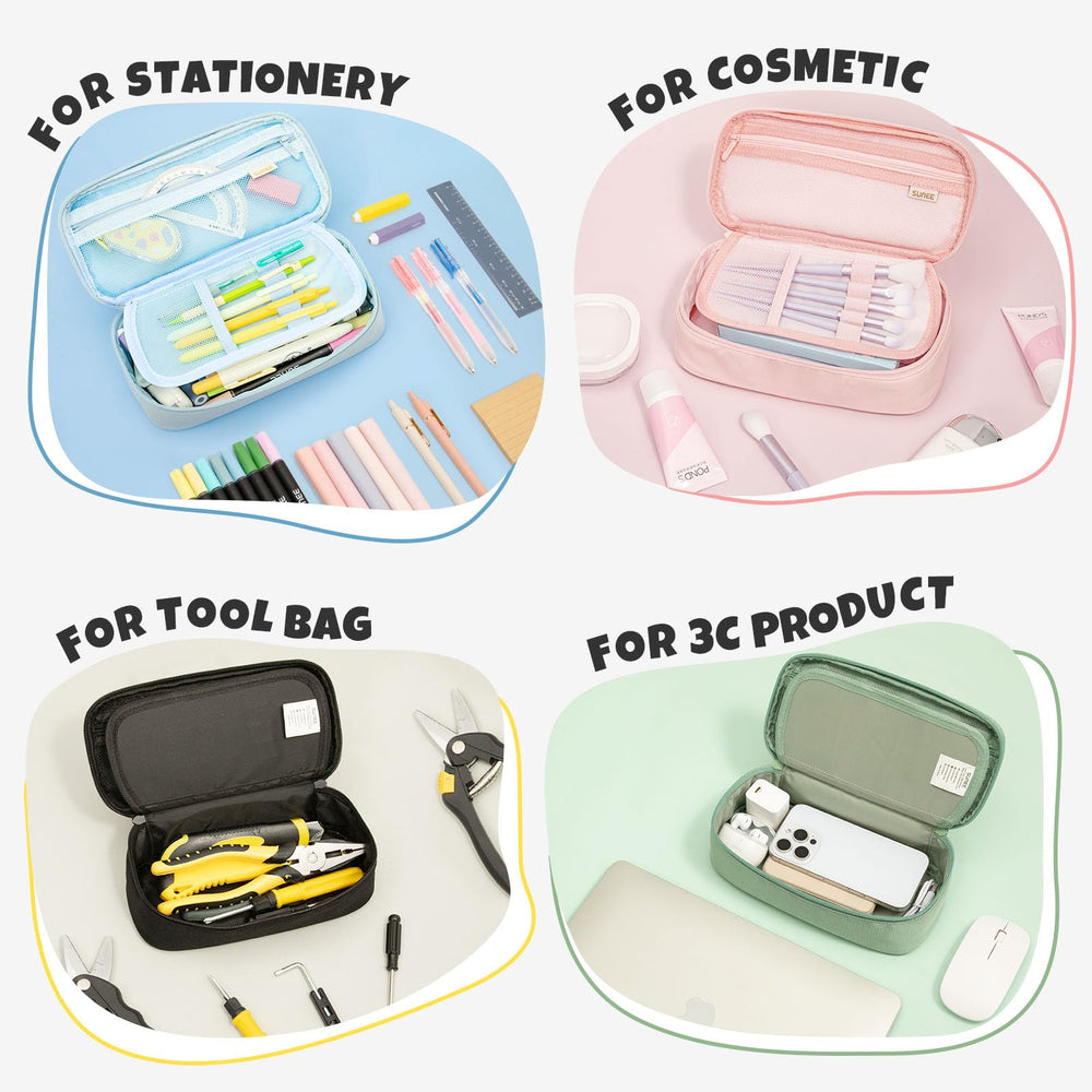 SUNEE pencil case inside backpack demonstrating compact travel convenience