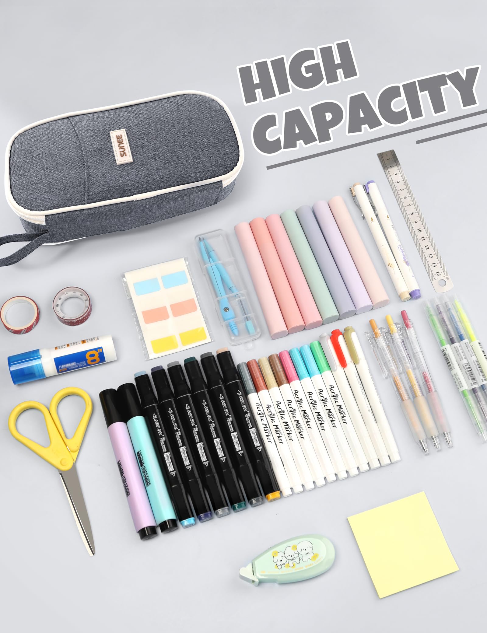 SUNEE open interior filled with pens demonstrating ample organized capacity