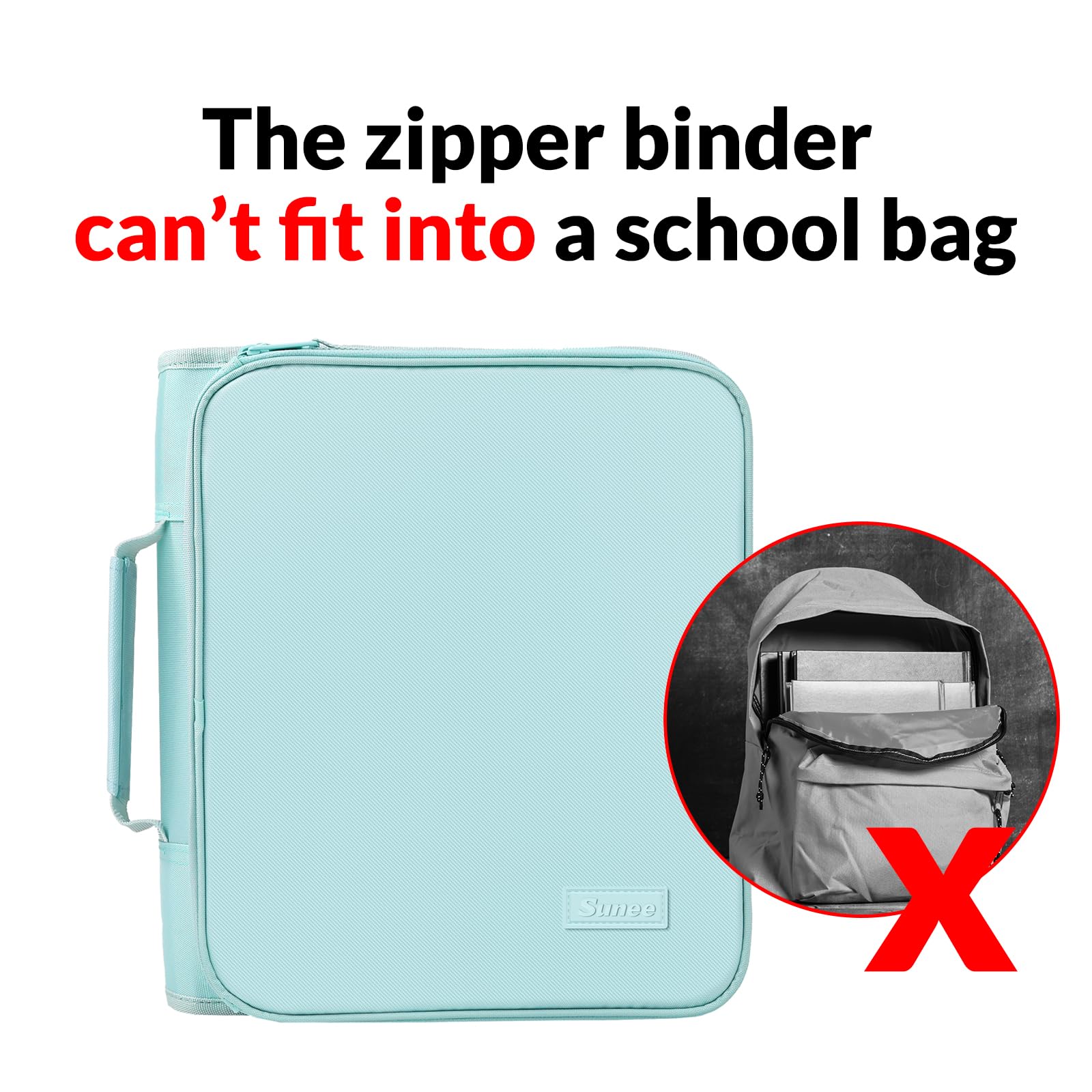 SUNEE binder in a backpack at school keeping papers and supplies organized