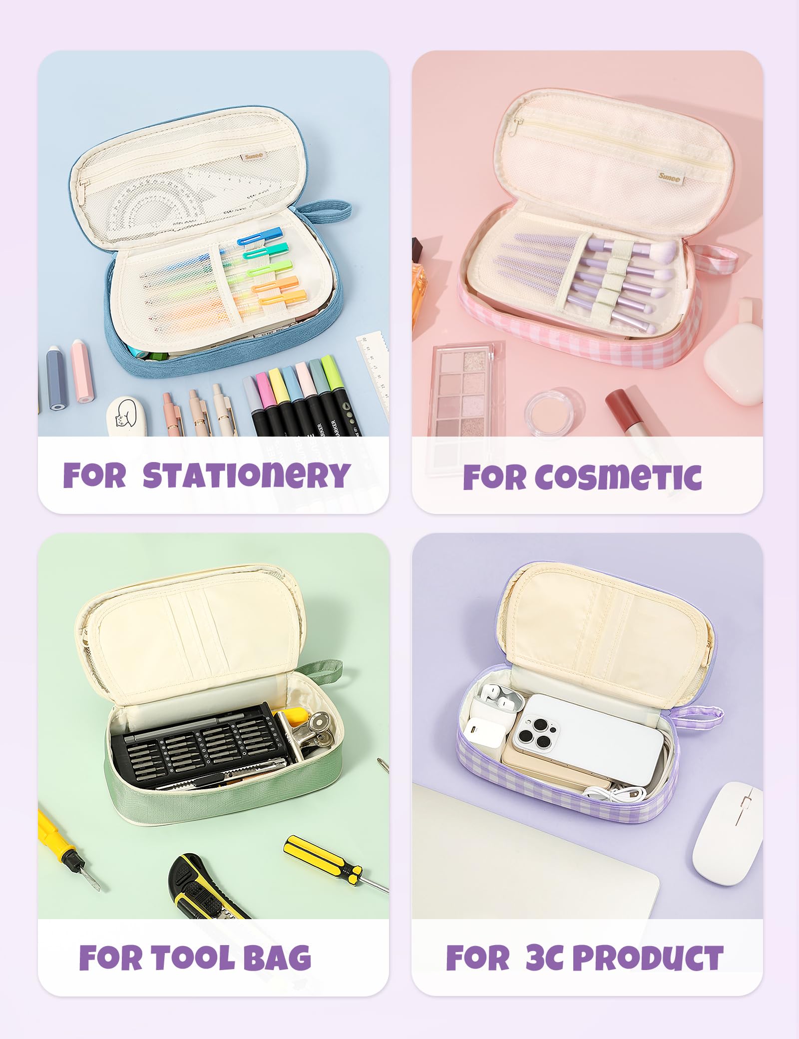 SUNEE pouch holding makeup and travel items showing versatile storage benefits
