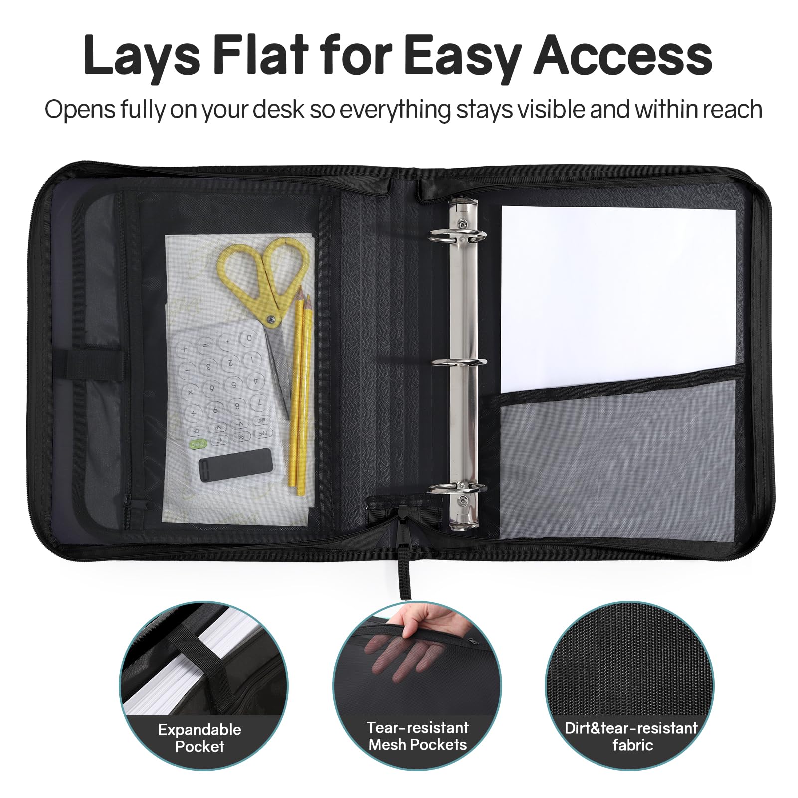 SUNEE transparent mesh pocket holding pens and calculator for fast visibility