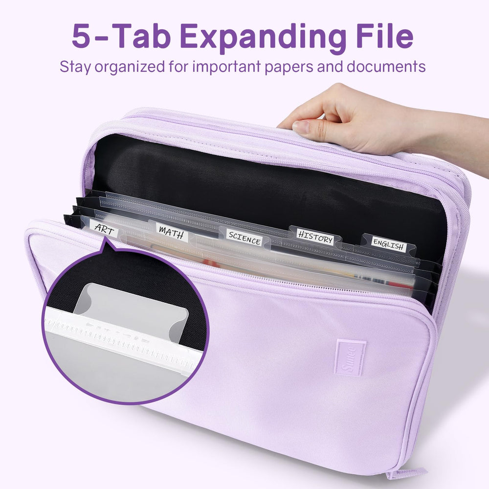 SUNEE open binder interior with dividers and expanding file for organized storage