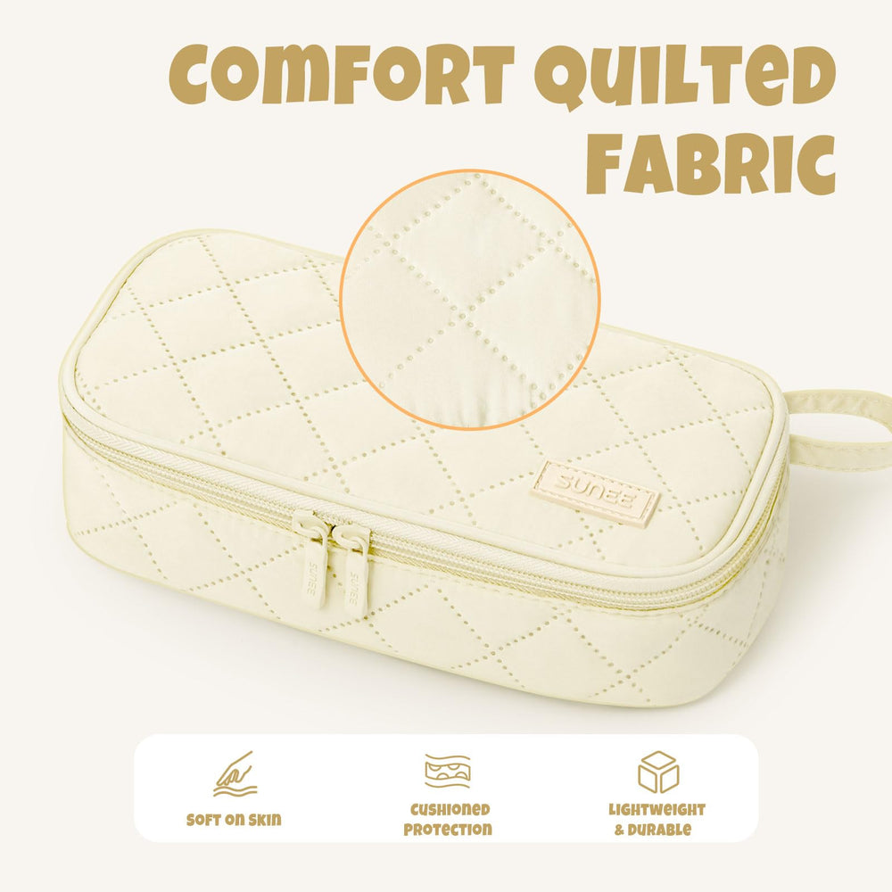SUNEE pencil pouch open showing compartments for quick access