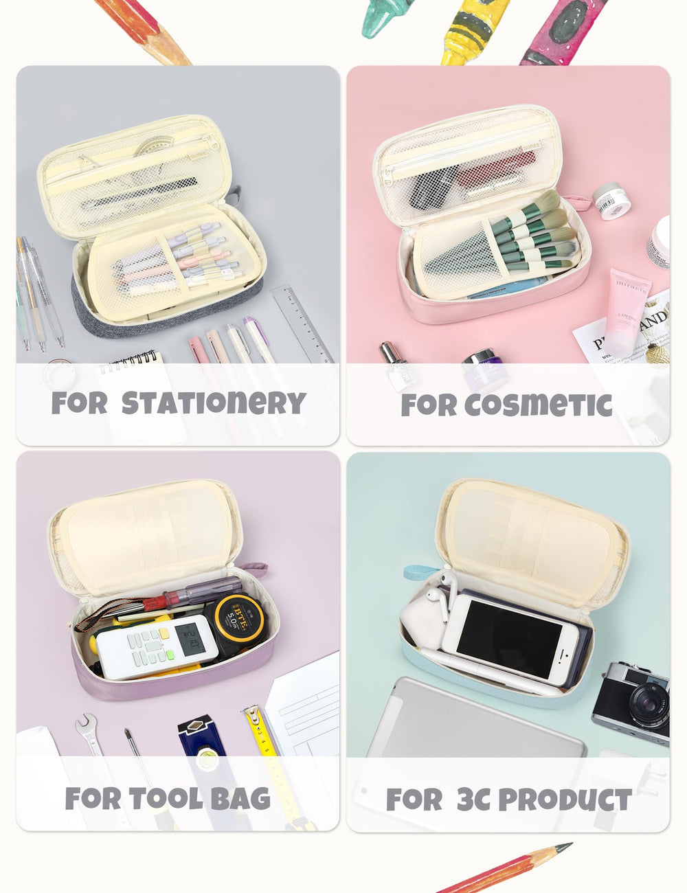 SUNEE pencil case beside notebook showing size and practical scale