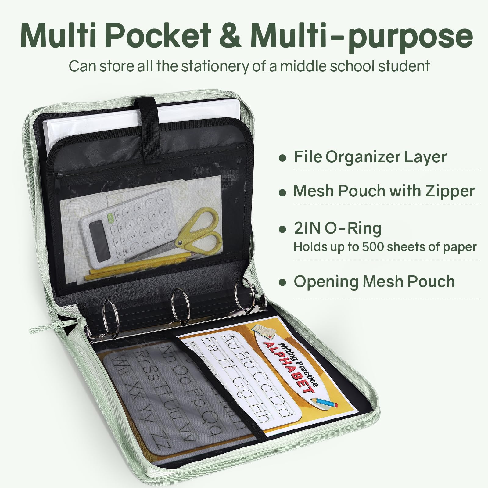SUNEE zippered pocket and mesh detail keeping pens visible and securely stored
