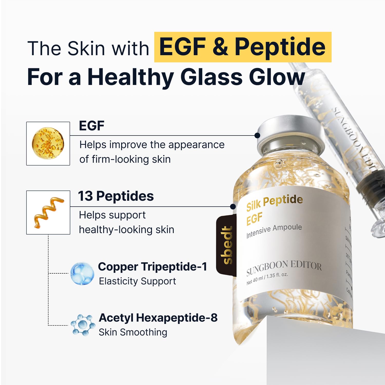 SUNGBOON EDITOR silk peptide droplets close-up showing smoothing benefit