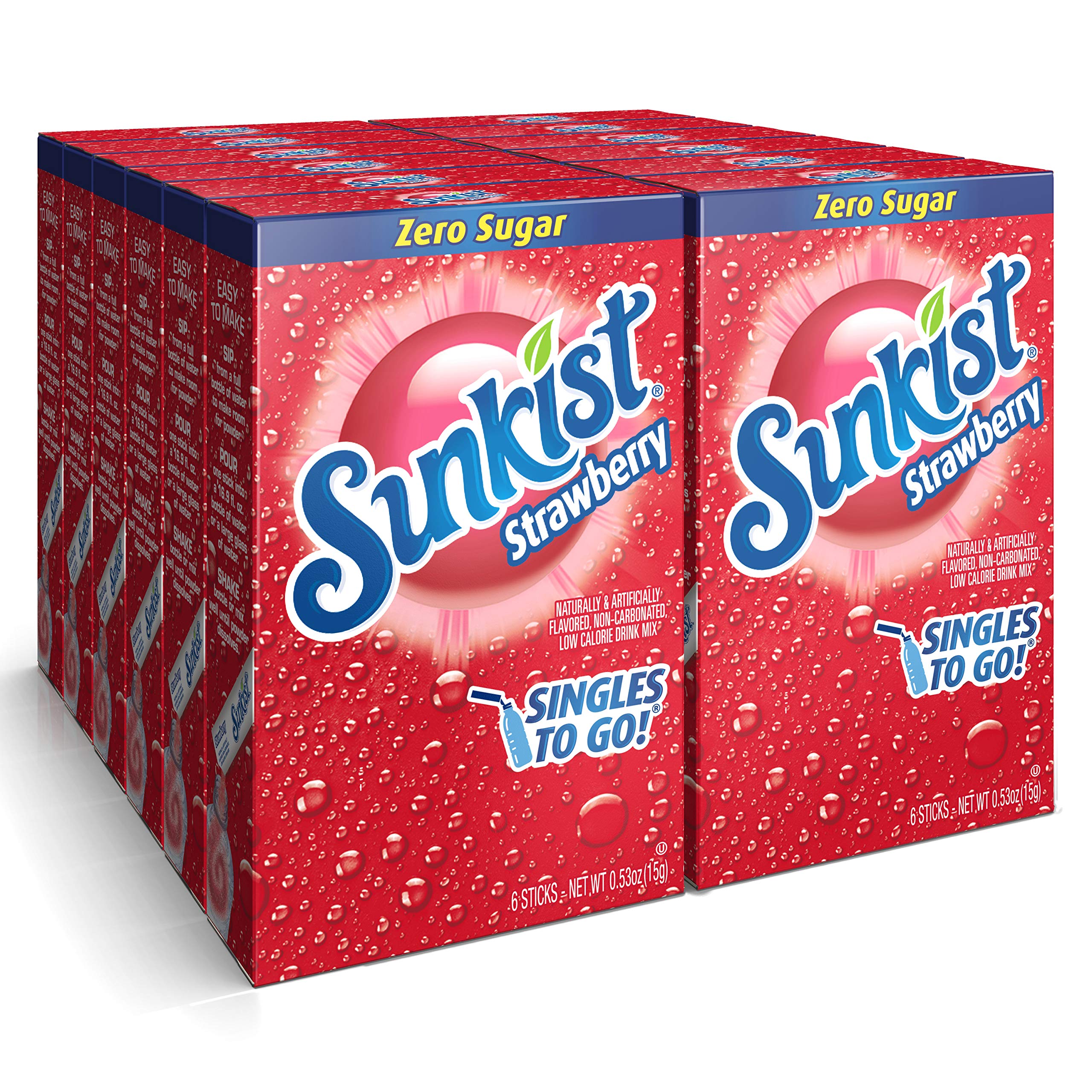 SINGLES TO GO! front packaging showing strawberry sticks and serving count for portability