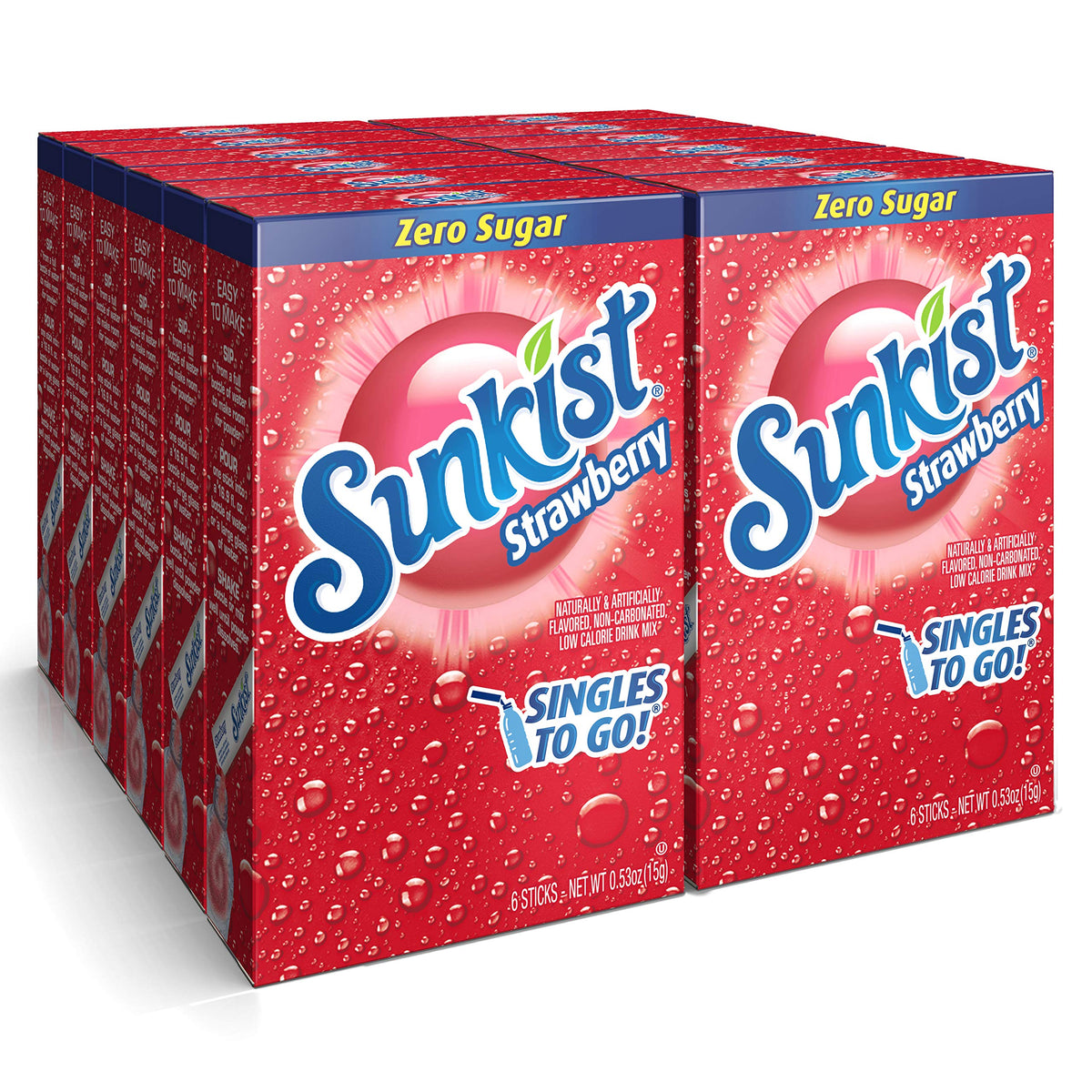 SINGLES TO GO! front packaging showing strawberry sticks and serving count for portability