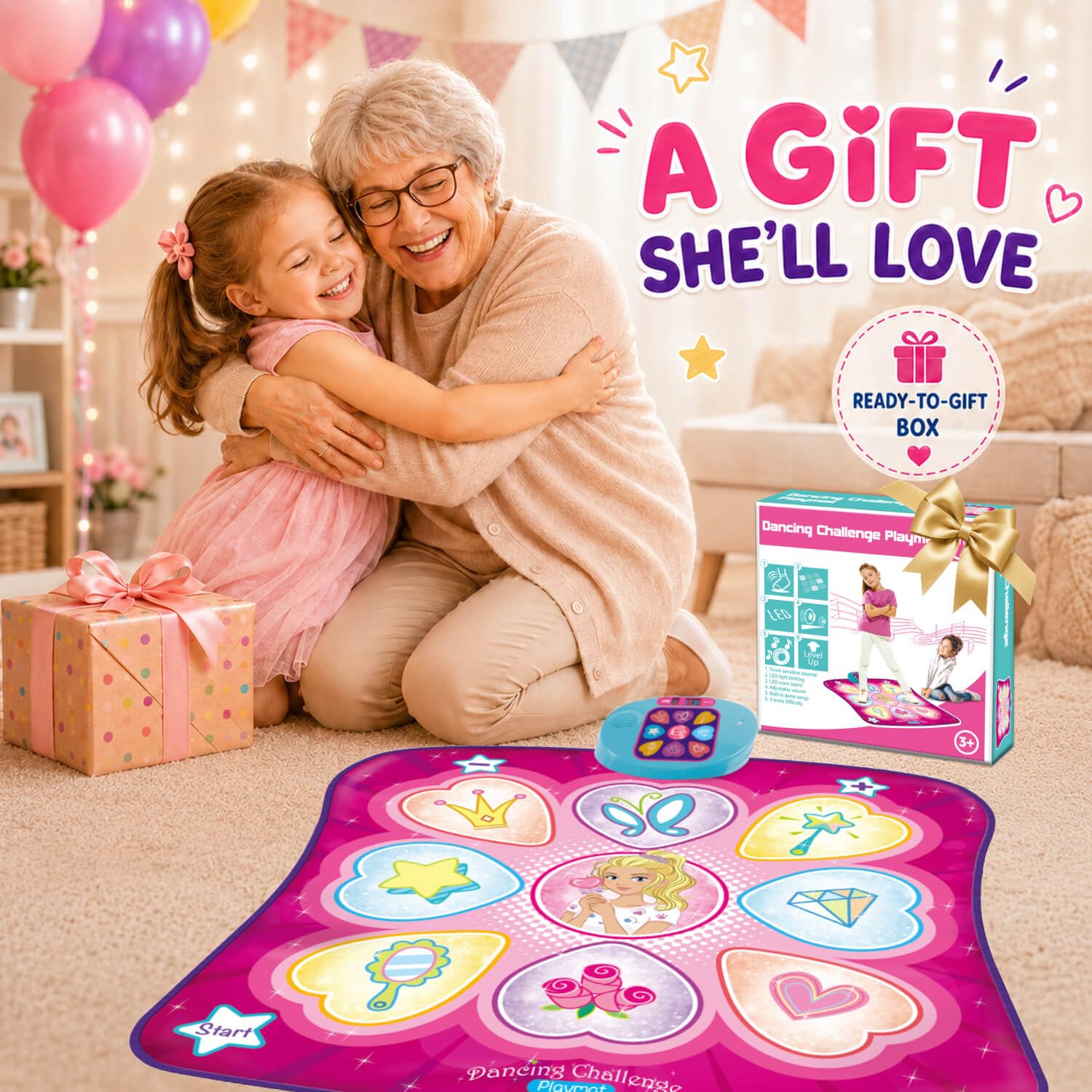 SUNLIN mat beside toy bear showing true scale for age-appropriate play area