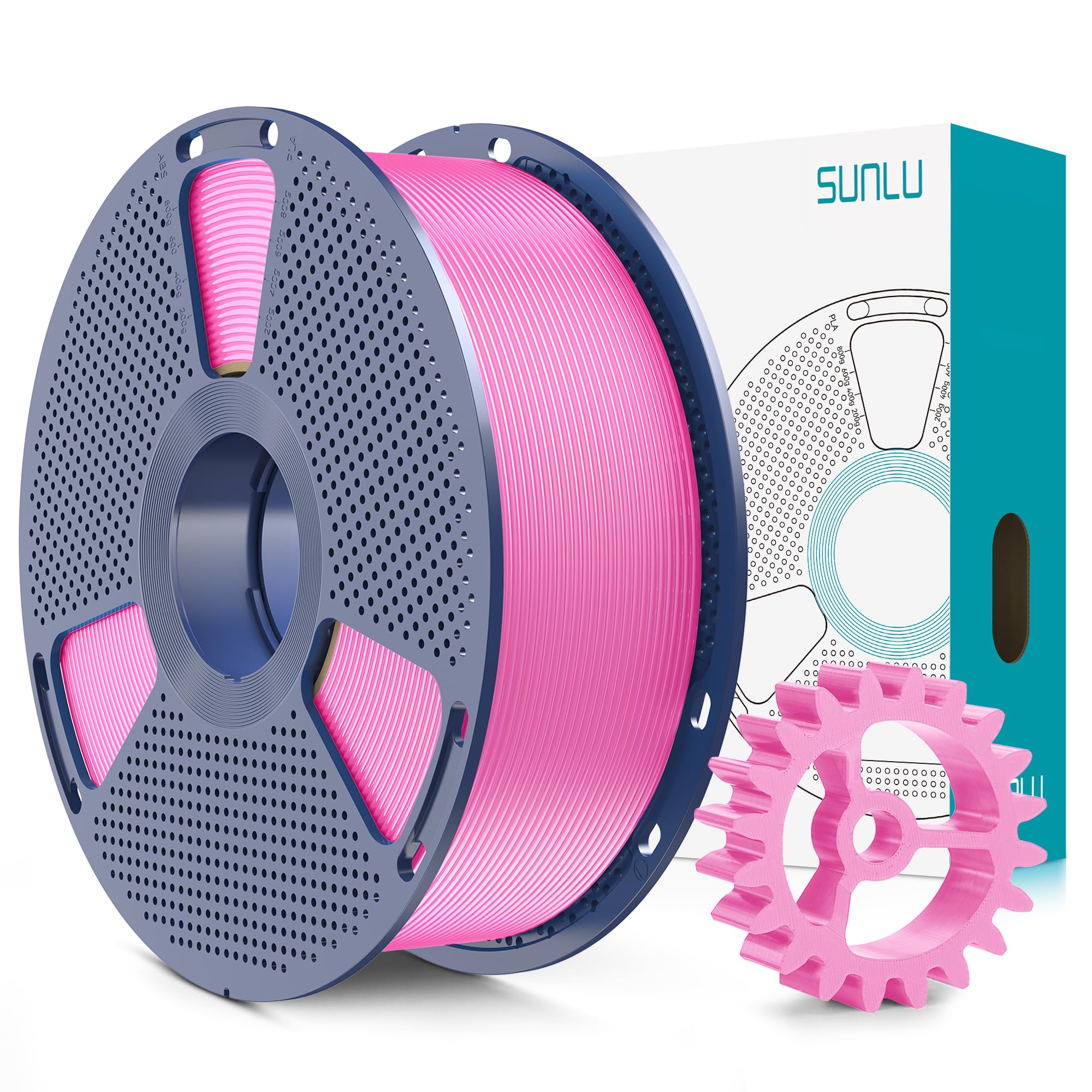 SUNLU pink spool front view showing neat winding and consistent feed benefit