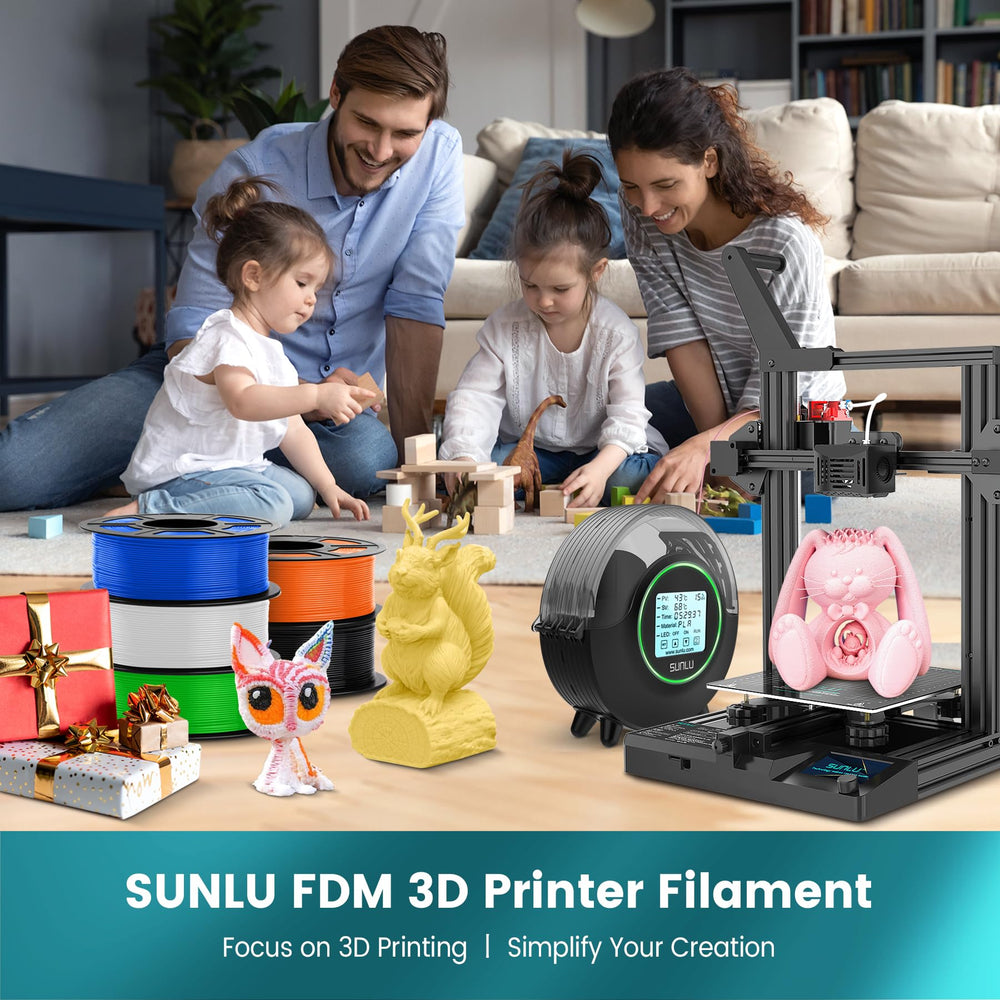 SUNLU red PLA on a workbench with tools showing readiness for projects