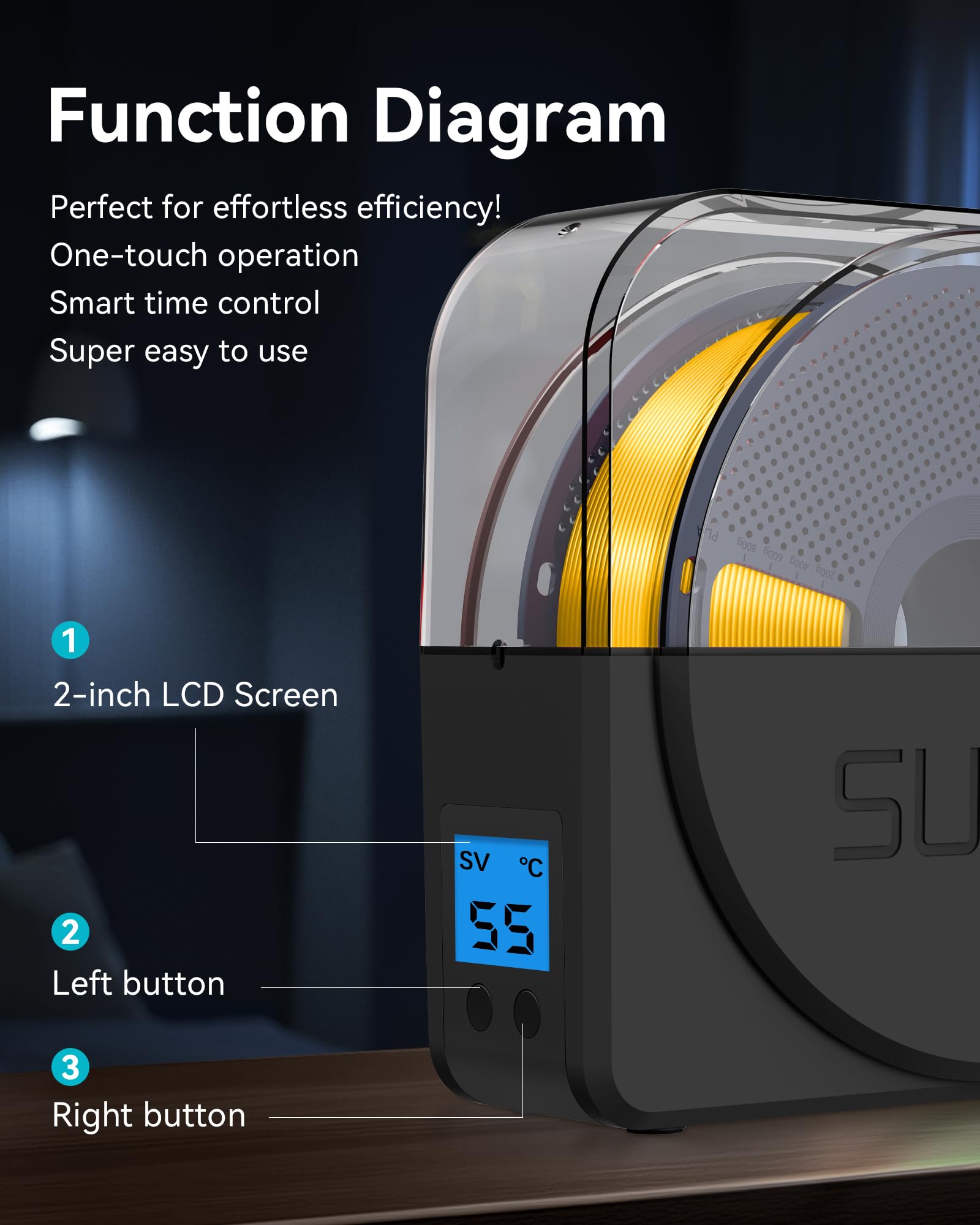 SUNLU S1 Plus fan vent detail displaying airflow that speeds moisture removal
