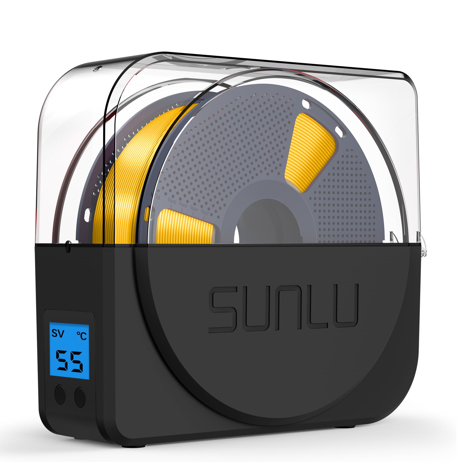 SUNLU S1 Plus front view showing compact dryer and organized storage benefit