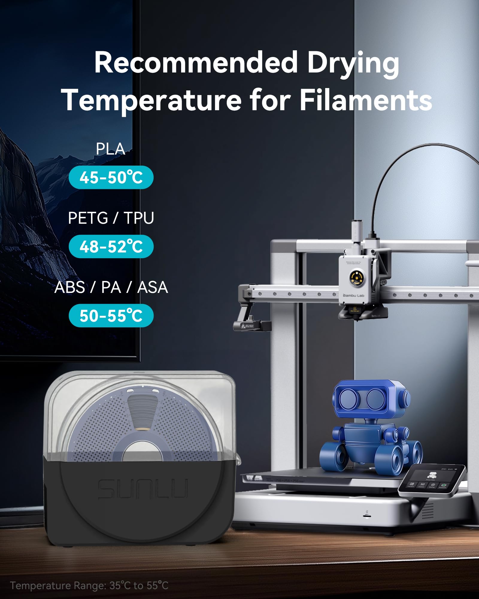 SUNLU S1 Plus next to standard spool showing size fit and compatibility benefit
