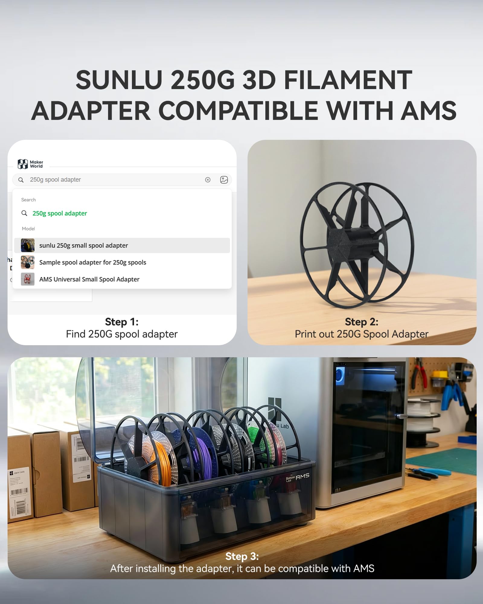 SUNLU spool hub and dimensions to confirm compatibility with common holders