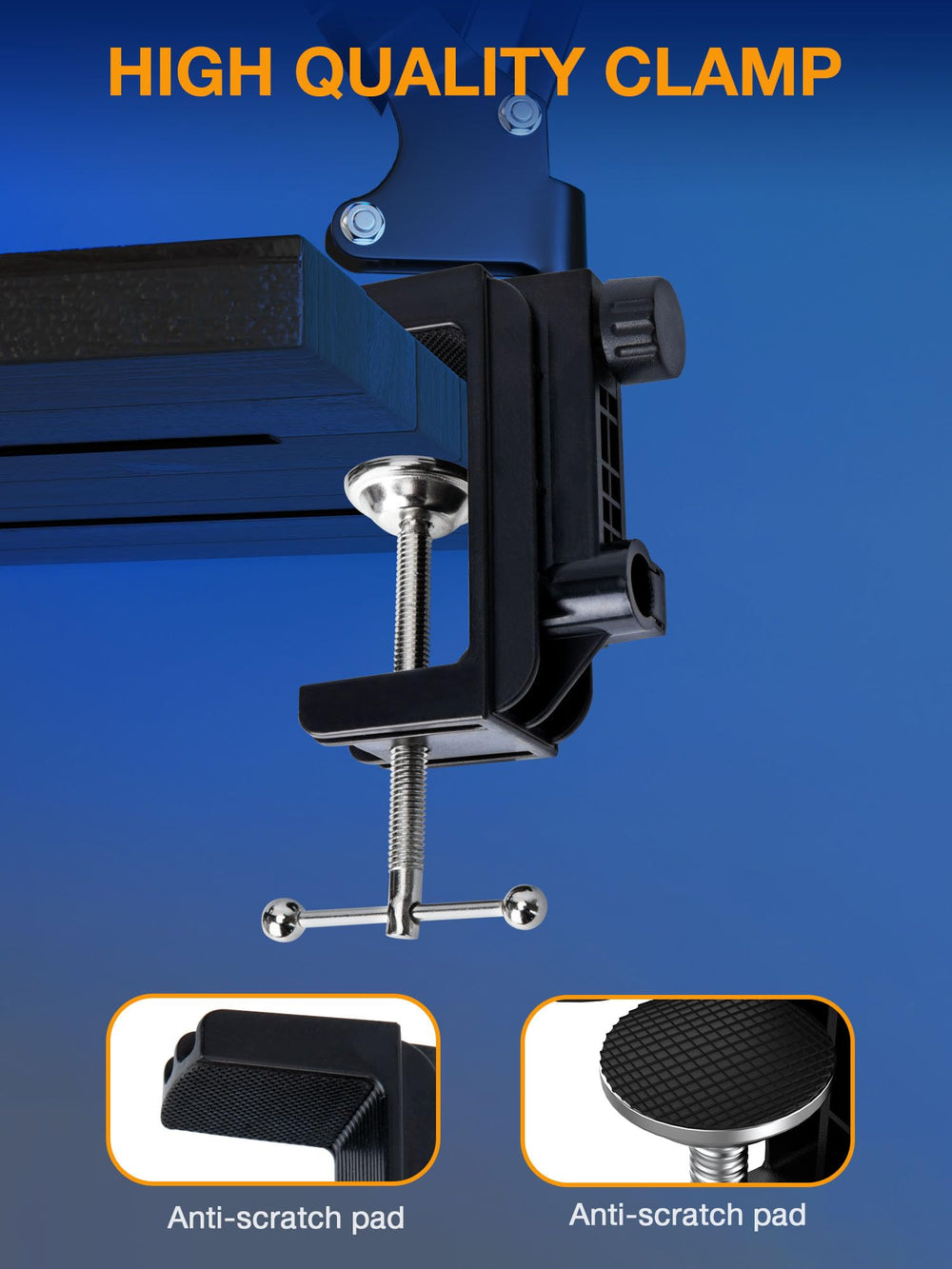 SUNMON arm with Blue Yeti mounted demonstrating firm support and balance