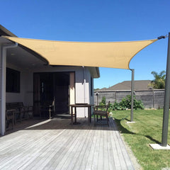SUNNY GUARD front view of 10x13 rectangle shade sail showing clean edges and coverage