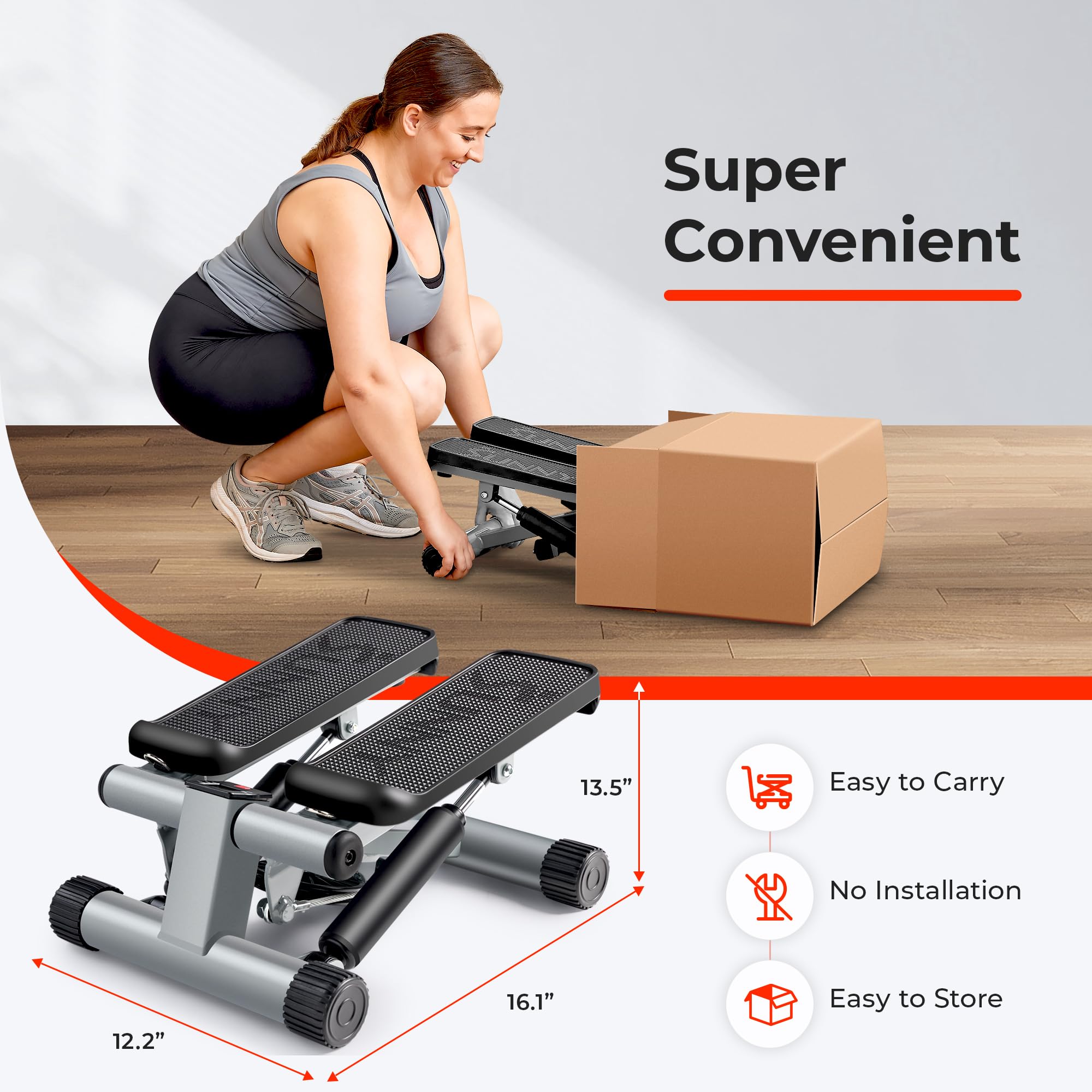 Sunny Health & Fitness side profile showing small footprint for easy storage