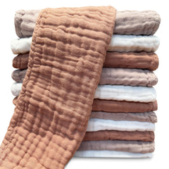 Sunny zzzZZ front pack view showing 12 white and light bean paste burp cloths