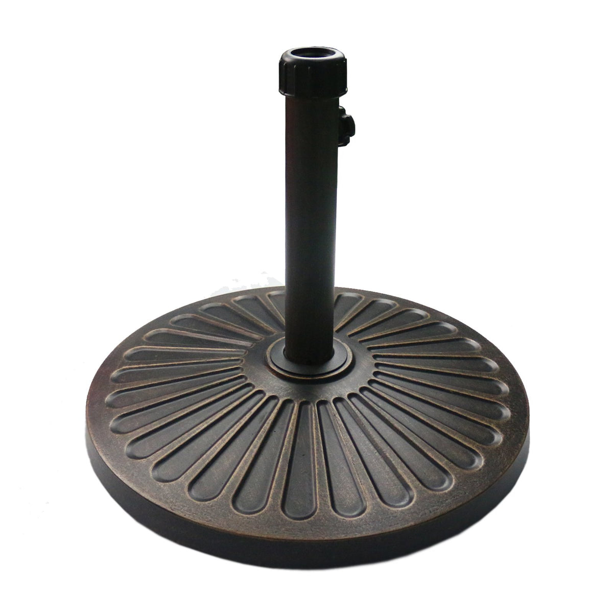 Sunnyglade front view showing antiqued bronze finish and decorative pattern, enhances patio style