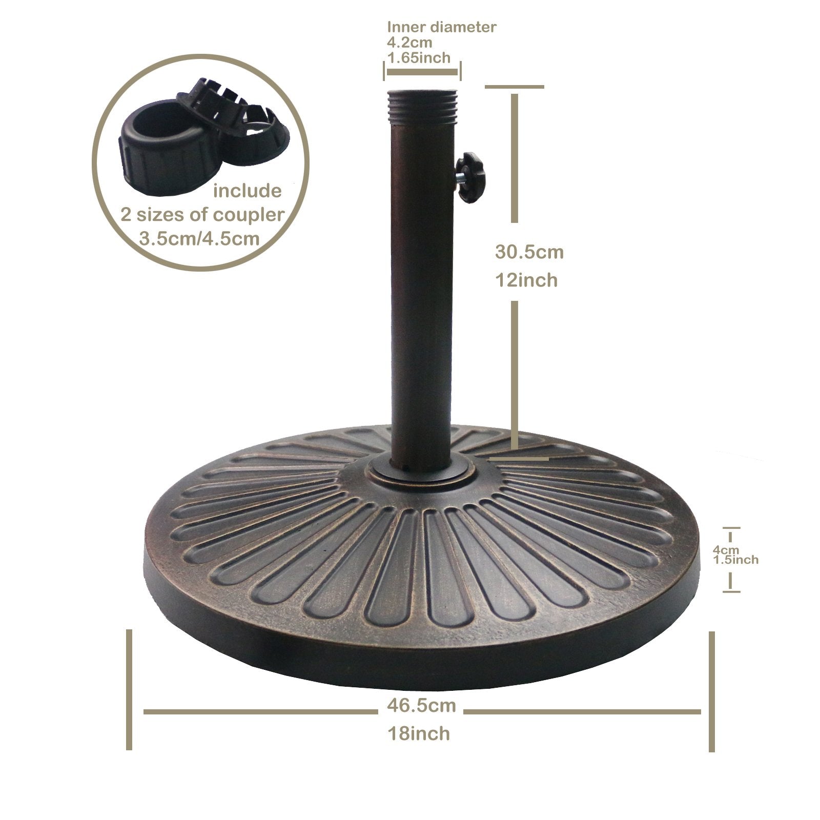 Sunnyglade next to patio chair to show 18-inch scale, helps visualize fit on deck