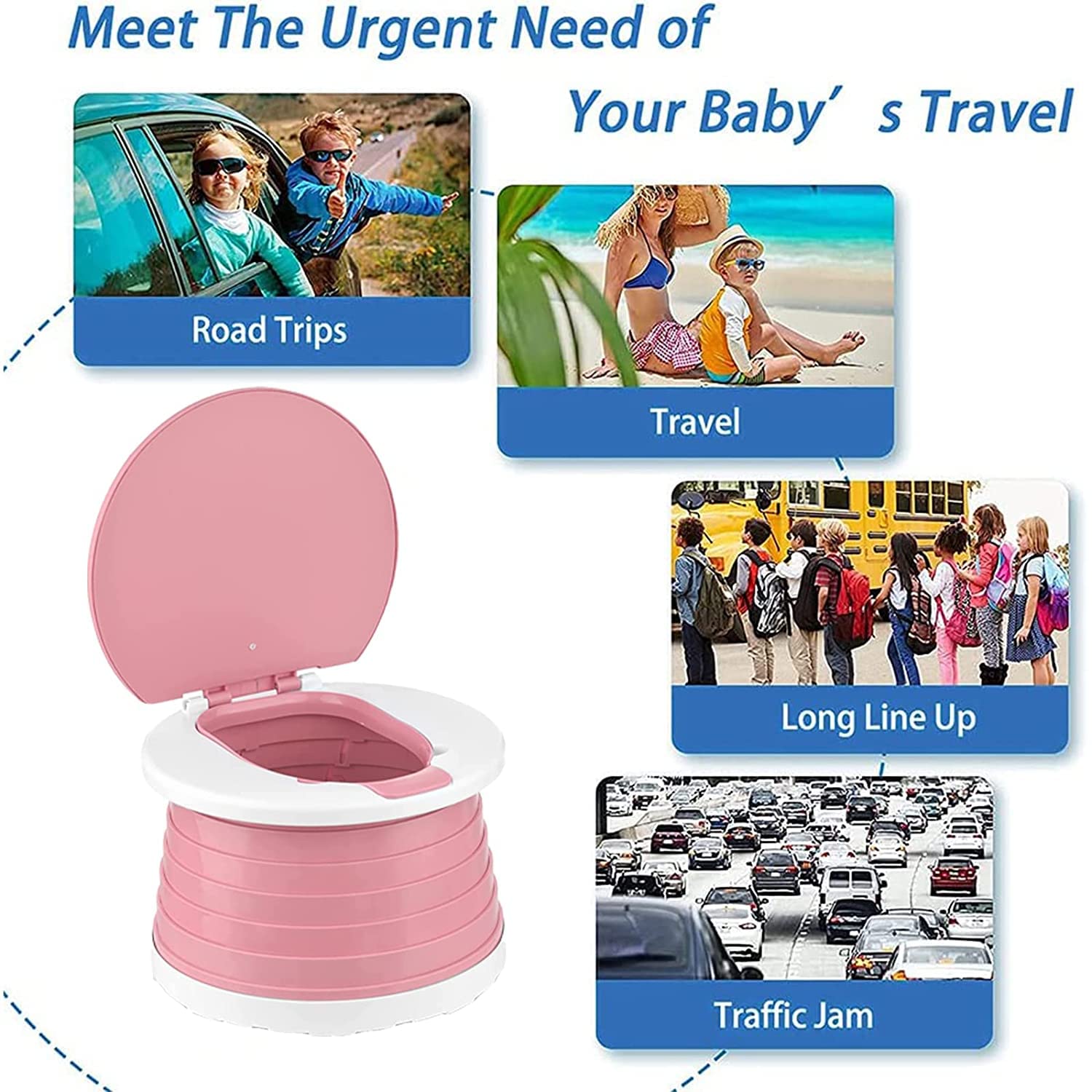 SunnySmile potty set up in car backseat offering sanitary on-the-go toilet solution