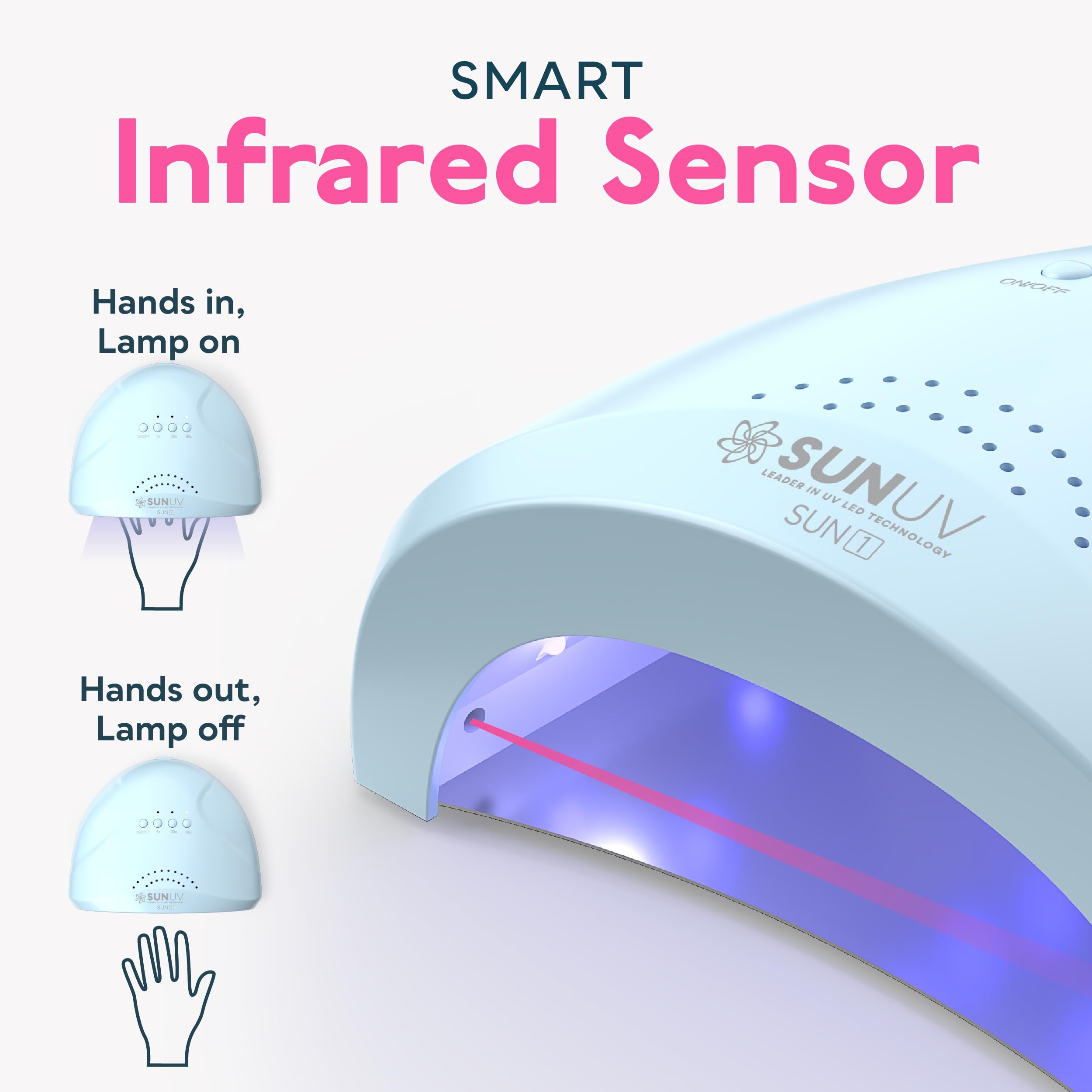 SUNUV removable base detail illustrating easy cleaning and toe access benefit