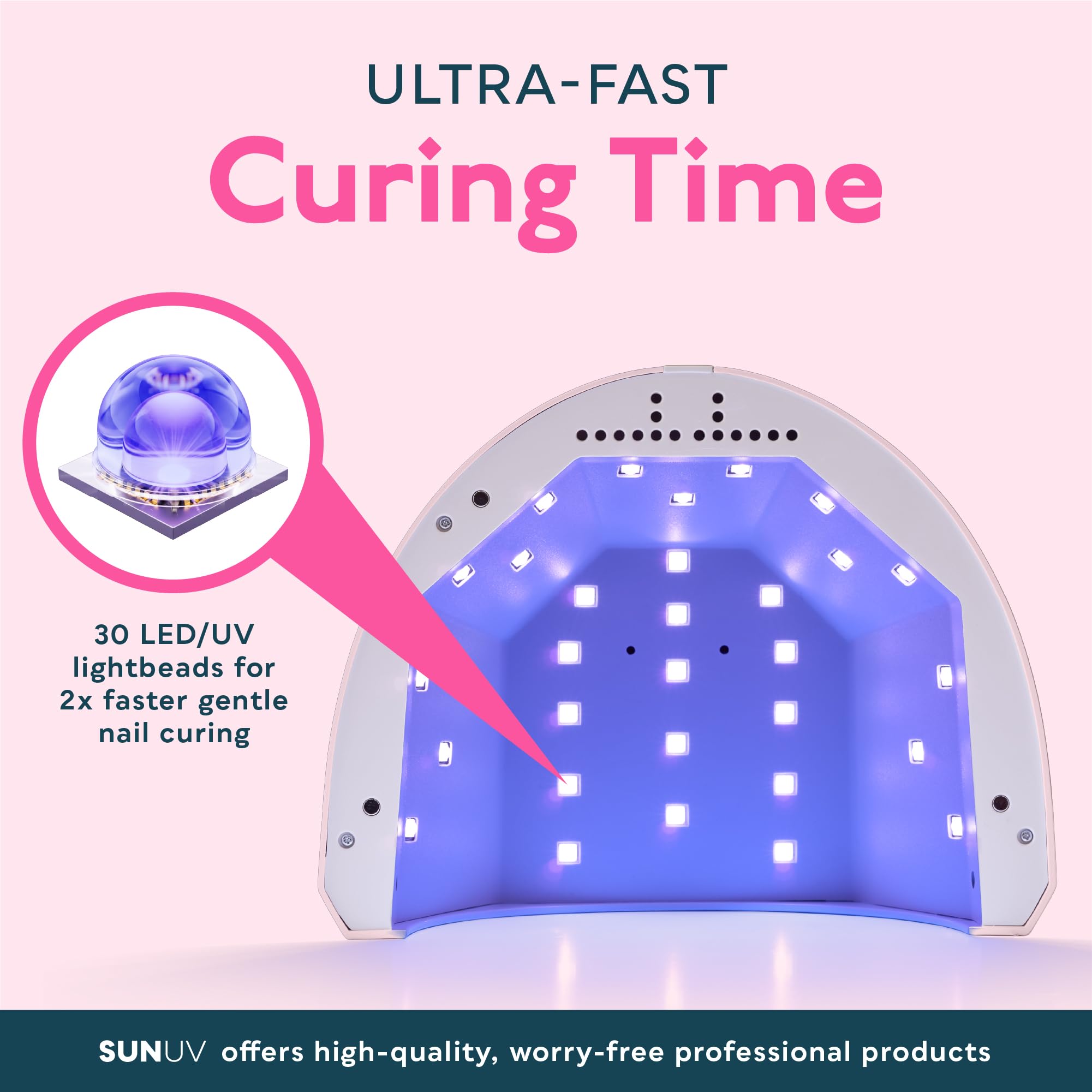SUNUV SUNone on a pink salon station showing product integrated into a styling setup
