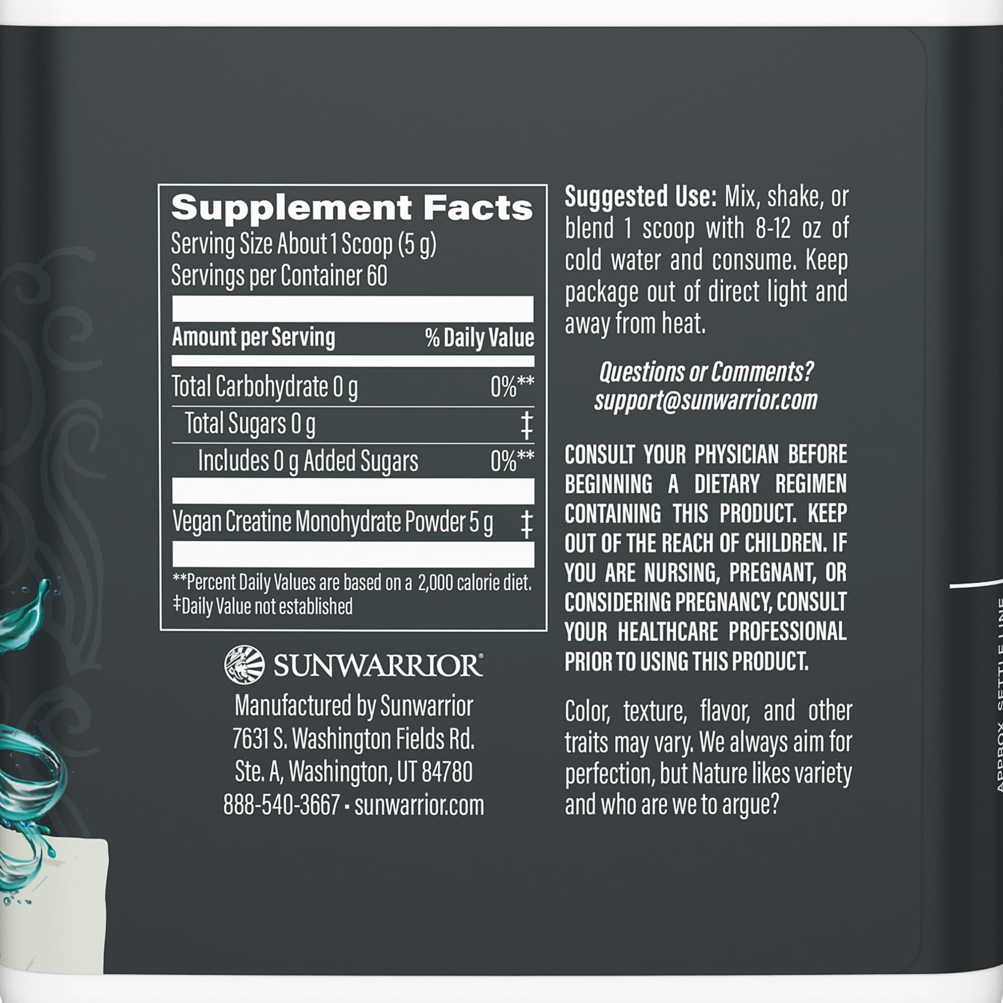 Sunwarrior powdered creatine texture close-up for fast mixing benefit
