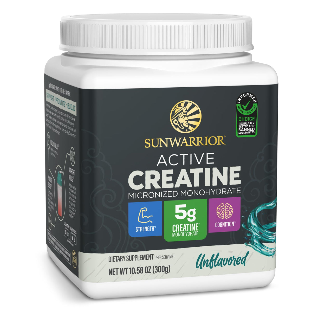 Sunwarrior front packaging showing creatine container and serving count