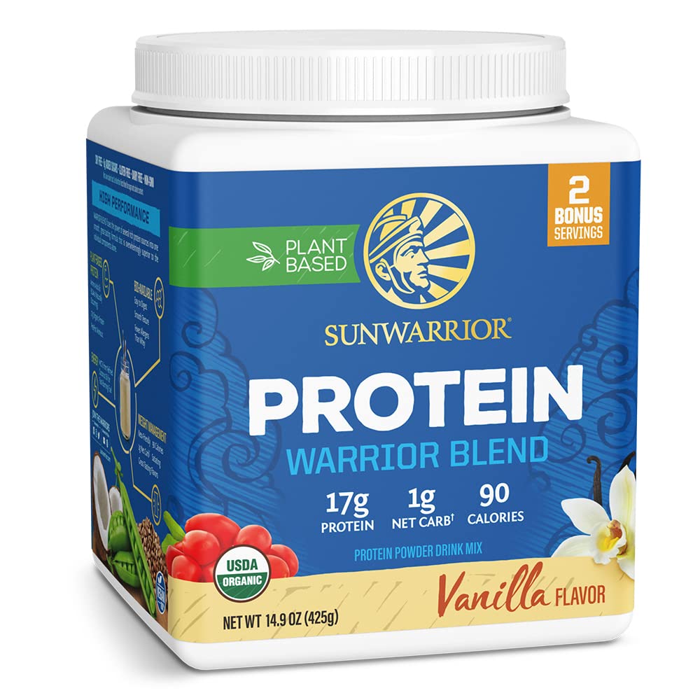 Sunwarrior vanilla front label showing product benefits and clean ingredients